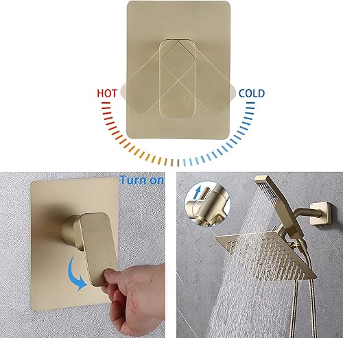 Miniatura 10 de Juego de grifos de ducha de metal, sistema de cabezal de ducha cuadrado doble con varita de mano y cabezal de ducha de lluvia, desviador, combo