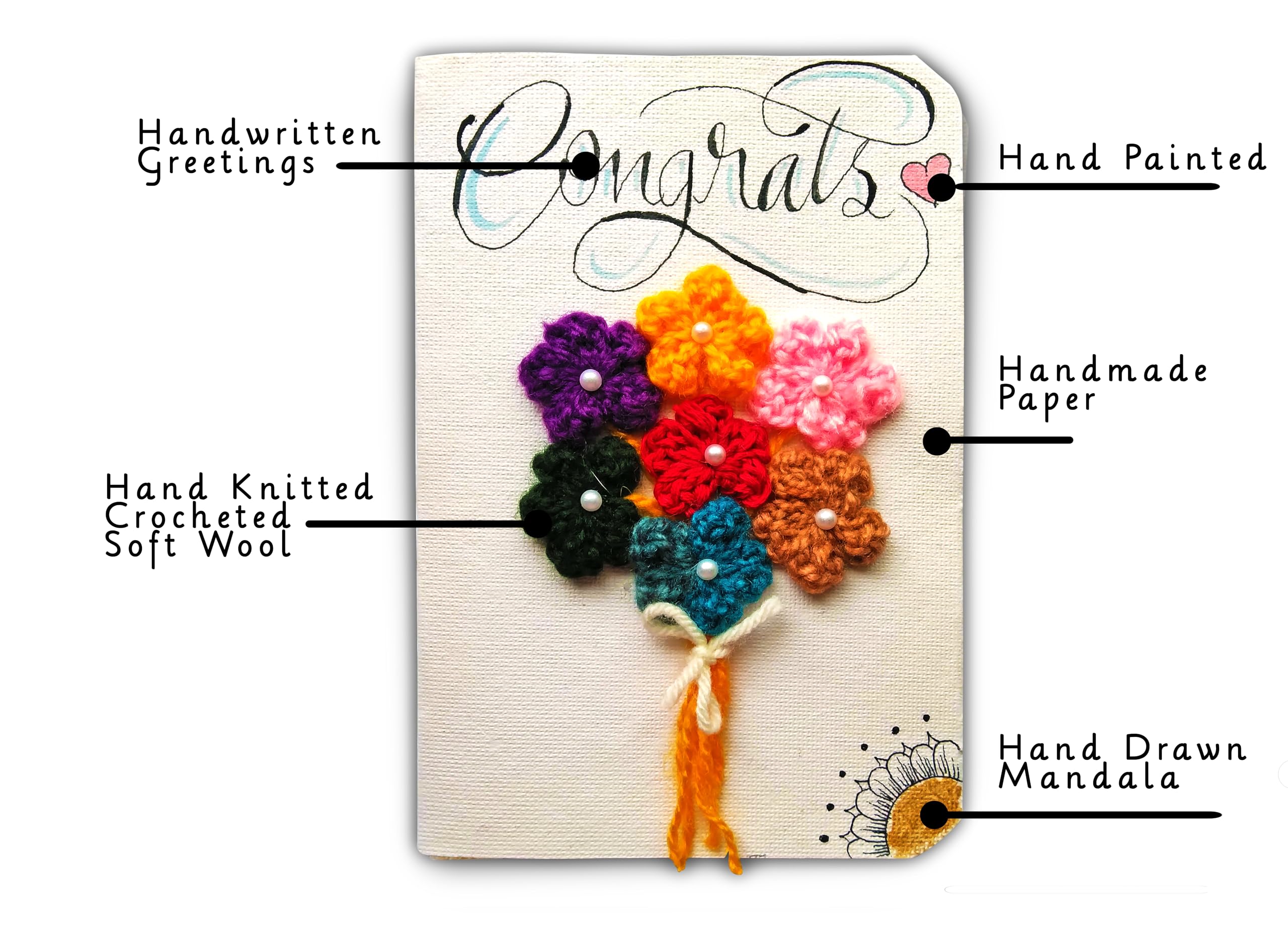 SKAISTA Congrats Greeting Card Handwritten Personal Crocheted Handknitted Flowers Bouquet Handmade Note Cards With Envelope (Card, Bouquet) 4