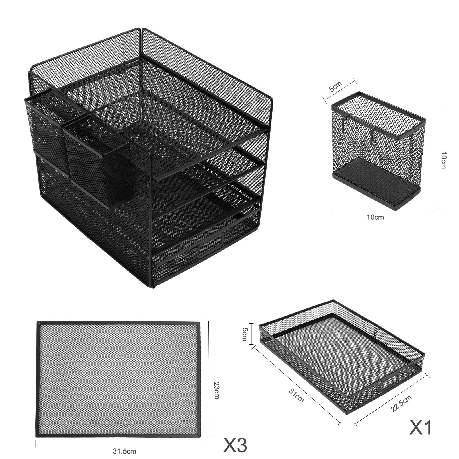 Cinnani Organizer da scrivania, portalettere a 4 livelli con cassetto e 2 portapenne, portadocumenti con vassoio organizer da scrivania in metallo