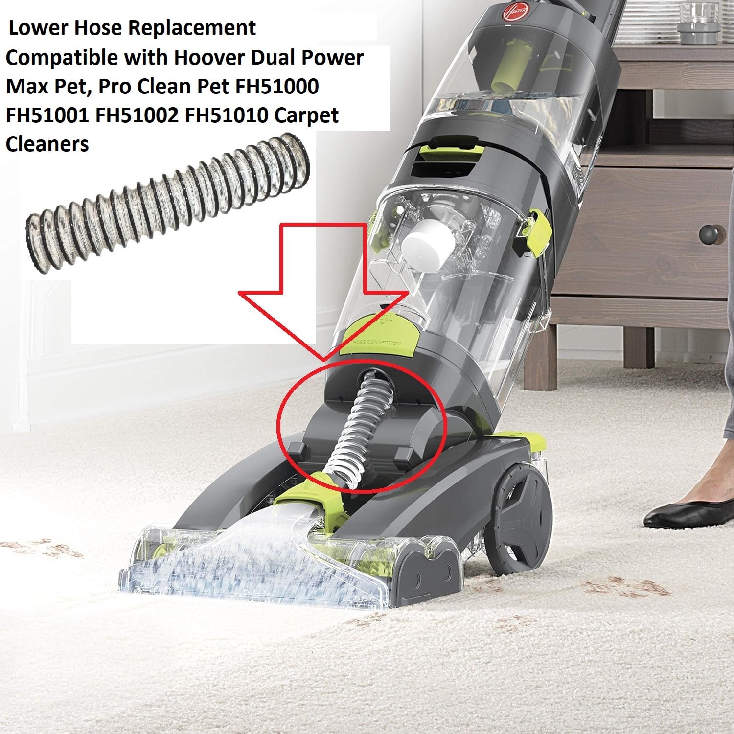 Inlet Lower Hose Compatible with Hoover Dual Power Max Pet, Pro Clean Pet FH51000 FH51001 FH51002 FH51010 Carpet Cleaners