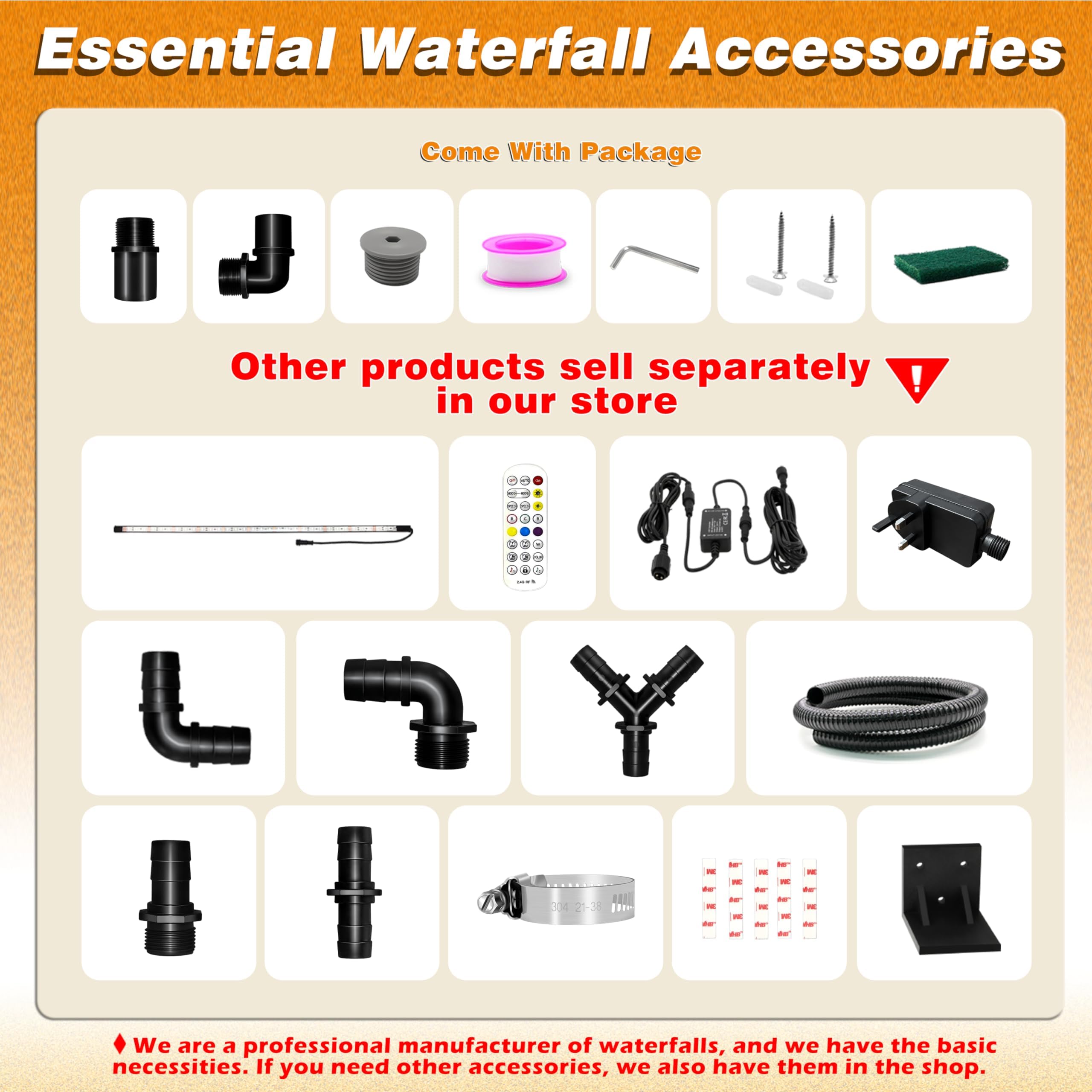 Kit per cascata artificiale, da 60 cm, in acrilico, con accessori, uscita dell’acqua da 20 cm di larghezza, per piscina, giochi d’acqua, giardino, patio, decorazione da laghetto