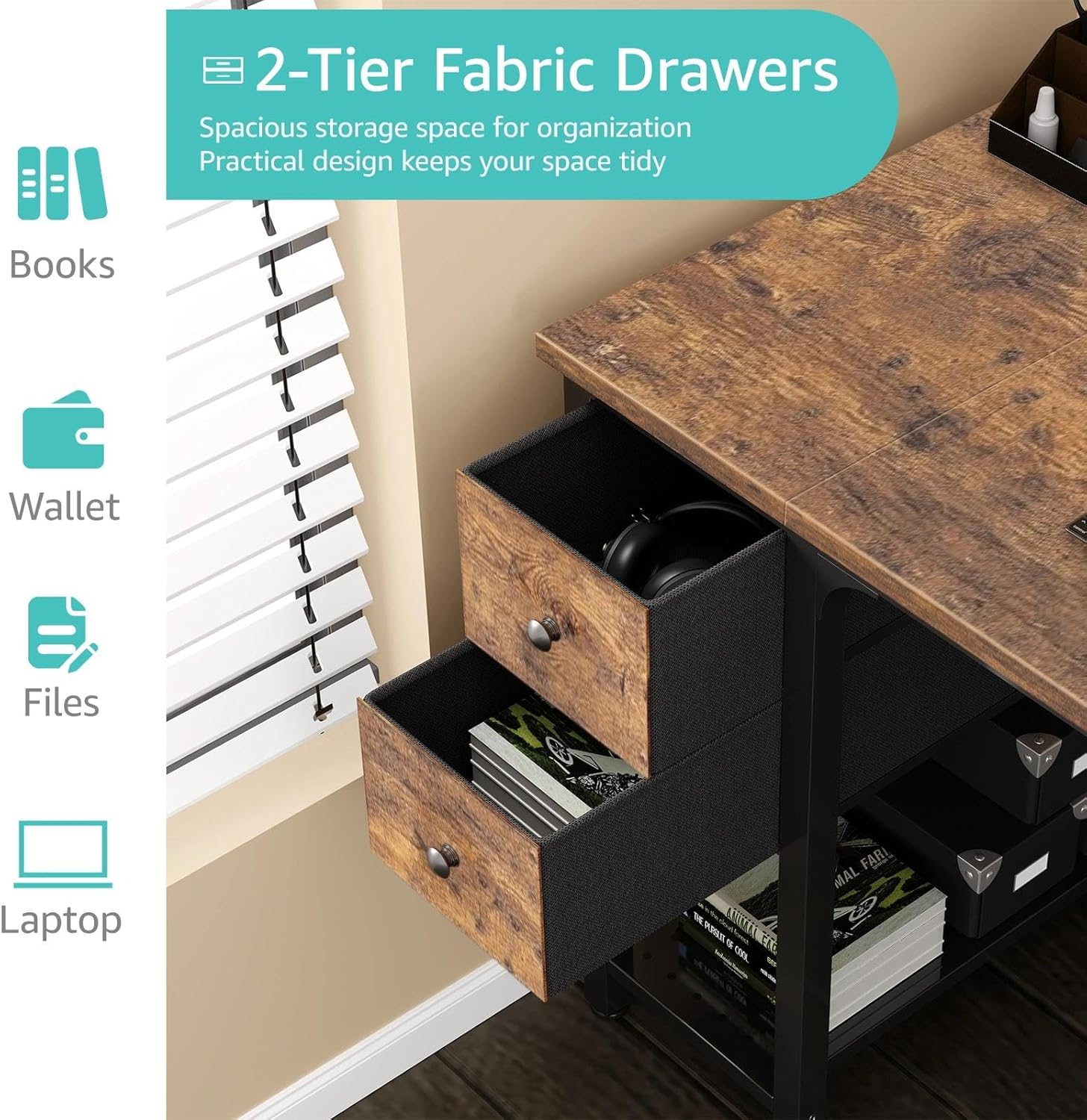 Lufeiya White Small Desk with Drawers - 40 Inch Computer Desk for Small Space Home Office, Modern Simple Study Writing Table PC Desks The Forest Stewardship Council - imagen 3