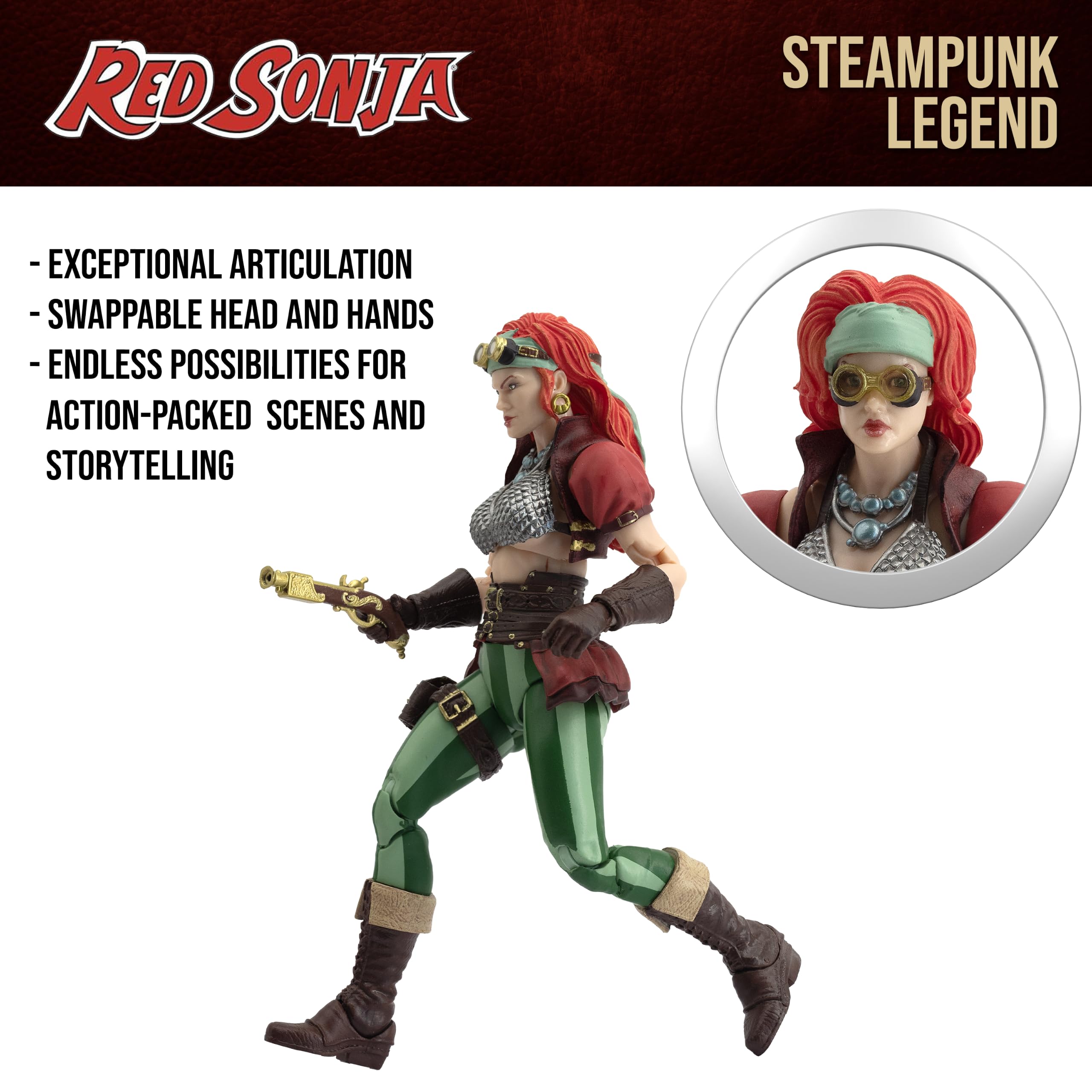 Boss Fight Studio Epic H.A.C.K.S. Red Sonja Steam Punk Actionfigur – hochbewegliche Sammelfigur, anpassbare Figur mit komplettem Zubehör und austauschbaren Teilen – Maßstab 1:12
