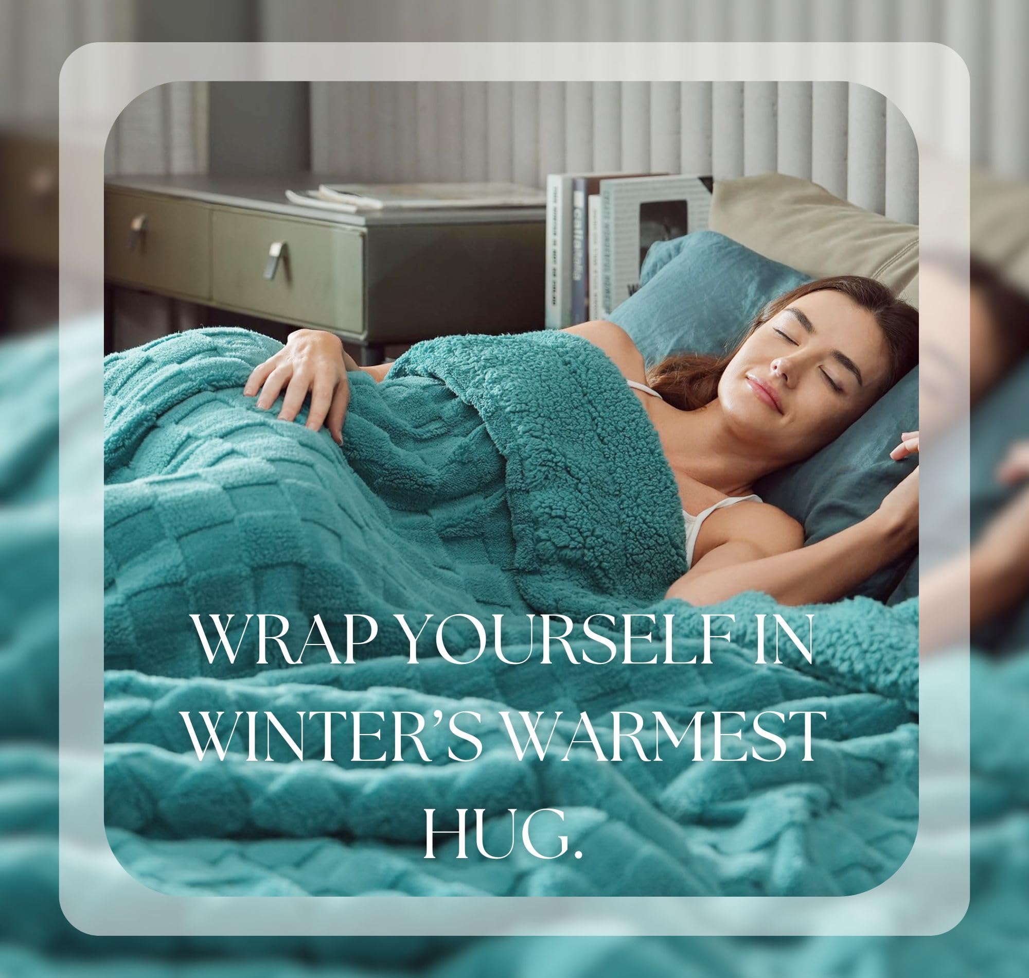 SANMARINO Reversible Sherpa Fleece/Flannel Blanket, 600 GSM โ Thick Fluffy 3D Checkered, Super-Soft, Heavy Winter Couch or Bed Blanket (Aqua, Double, 3000 g, 86x88 Inches) 3