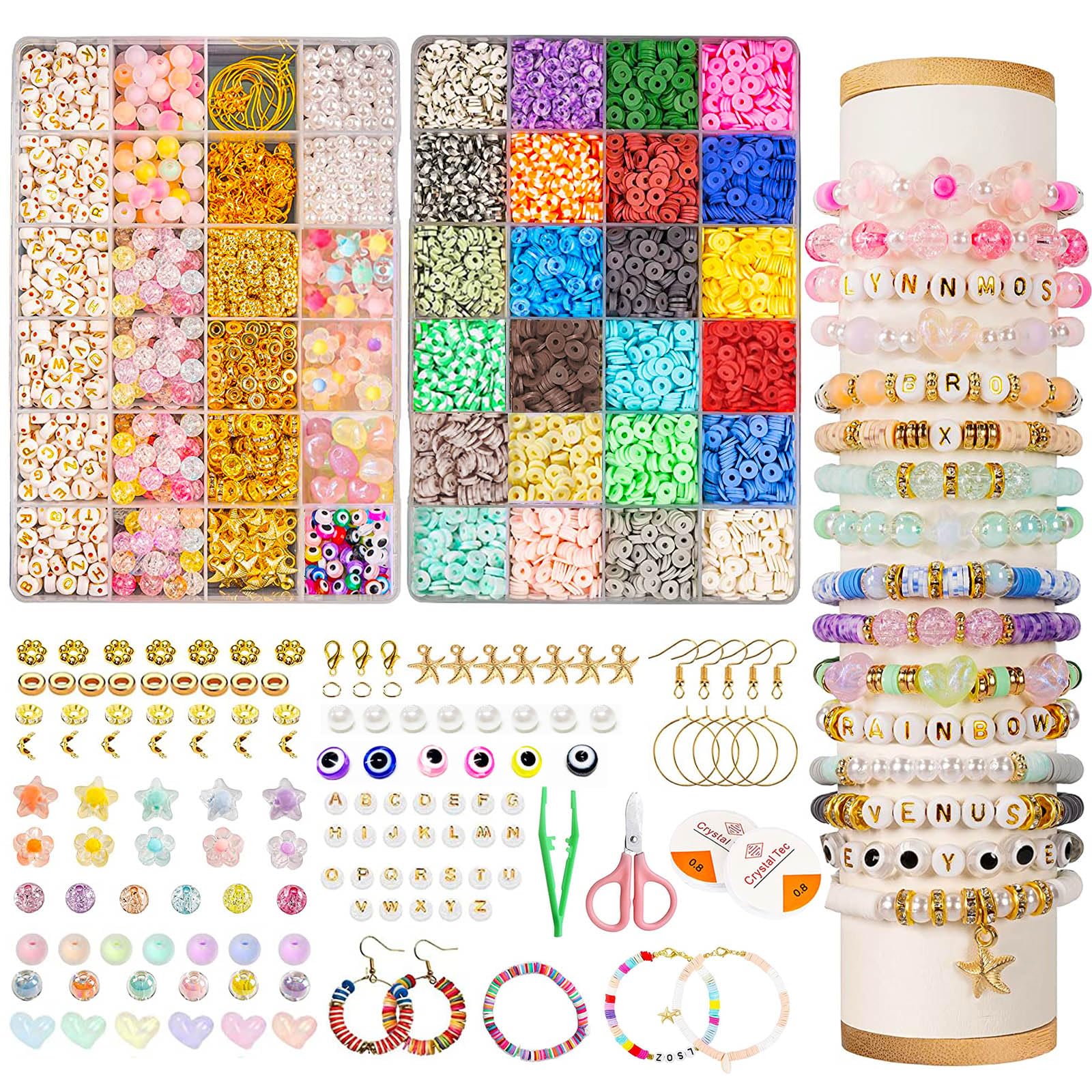 Clay Beads 8500 Pcs 2 Boxes Bracelet Making Kit - 24 Colors Polymer Clay Beads for Bracelet Making Set Clay Beads Bracelet Making Kit for Bracelet Necklace Earring DIY, Clay Flat Beads for Kids Adults