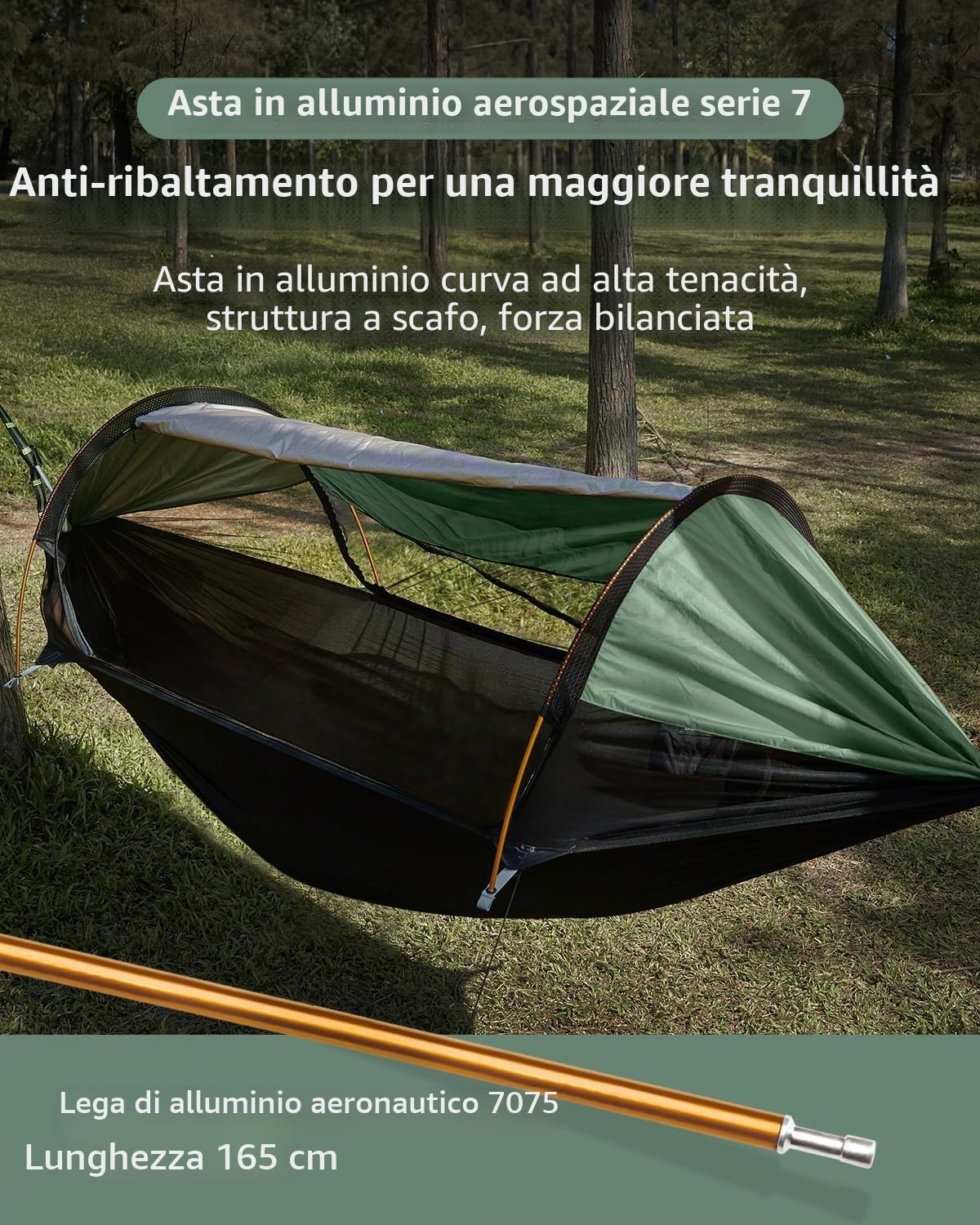 Amaca da Campeggio, Amaca Tenda con Zanzariera e Parasole, 290X140 cm, Amache Sospese Leggere Multimodali con Cinghie per Alberi, Tenda da Terra per Esterni, Escursionismo e Campeggio