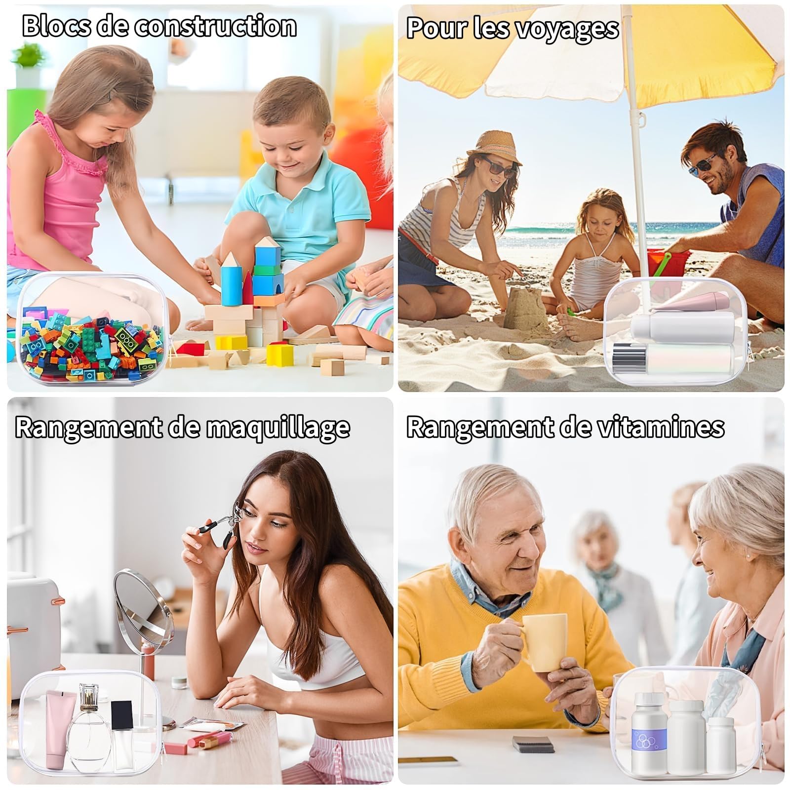 Set di 6 trousse da toilette trasparente con cerniera, custodia da viaggio impermeabile, borsa da toilette approvata TSA, borsa cosmetica trasparente per le vacanze, bagno