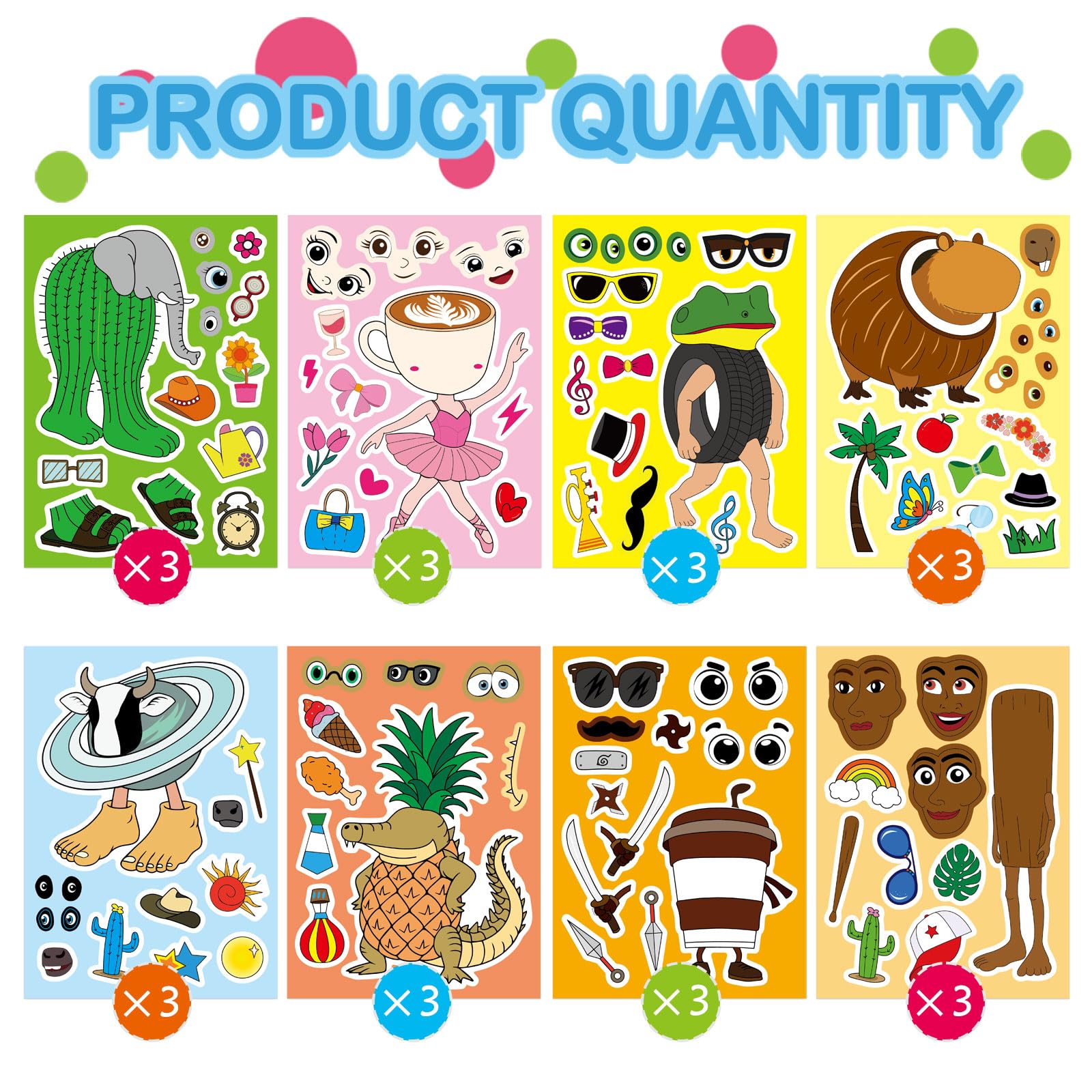 Italian Brainrot Stickers 24 Sheets - Tung Tung Sahur DIY Make a Face Kit, 8 Characters with Interchangeable Eyes & Mouths for Party Favors, Crafts, Birthday Decorations - Image 3