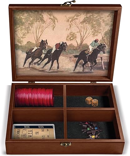 Miniatura 4 de WE Games Derby Horse Race Juego de mesa con piezas de juego de metal y caja de almacenamiento de recuerdos de madera, noche de juegos familiares,