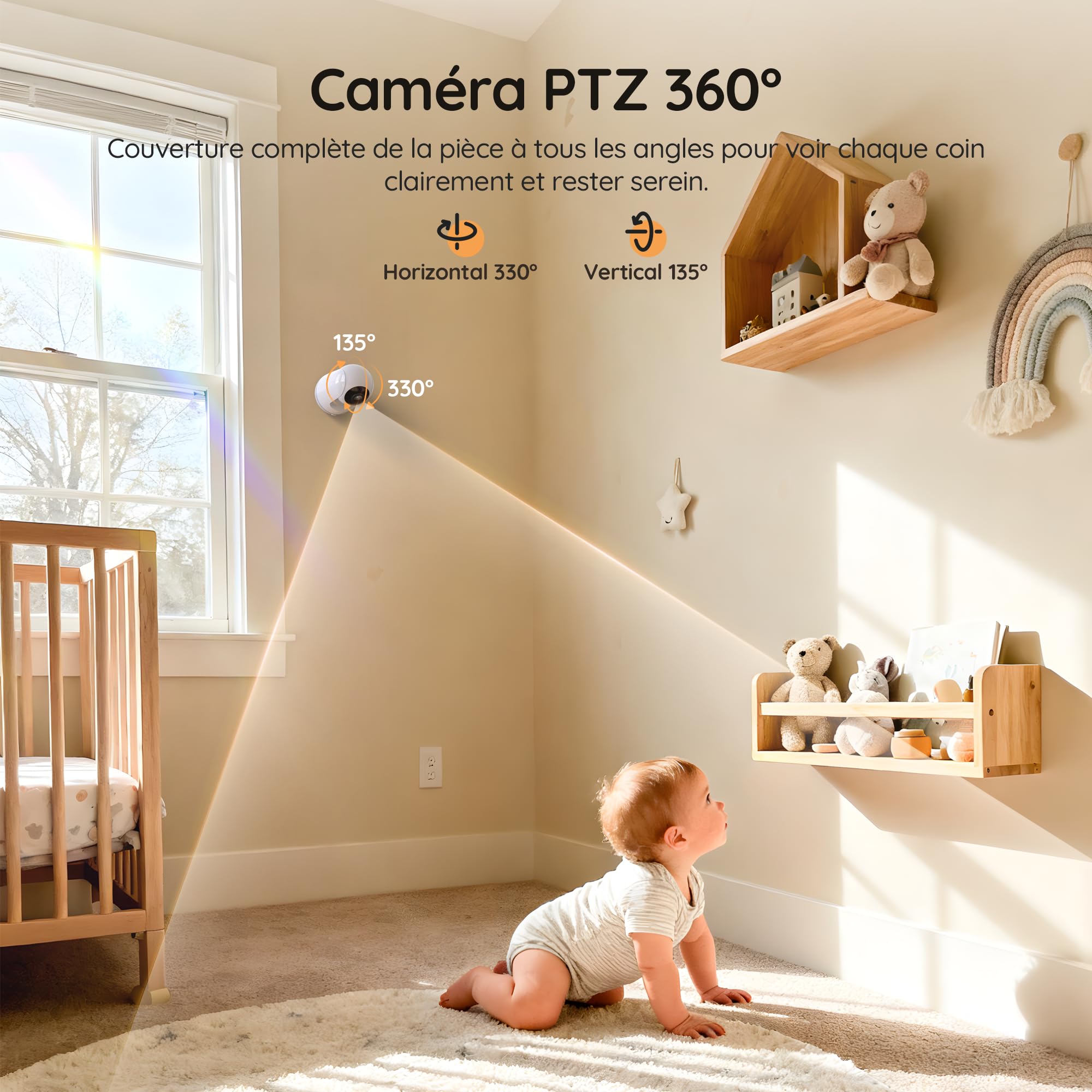 BOIFUN Babyphone Camera sans WiFi ni Ondes 5" 720P IPS (Modèle Amélioré), Vision Nocturne Infrarouge Invisible, Camera Bebe 360°, Batterie Longue Durée 24h, Portée Longue Distance, Audio Clair