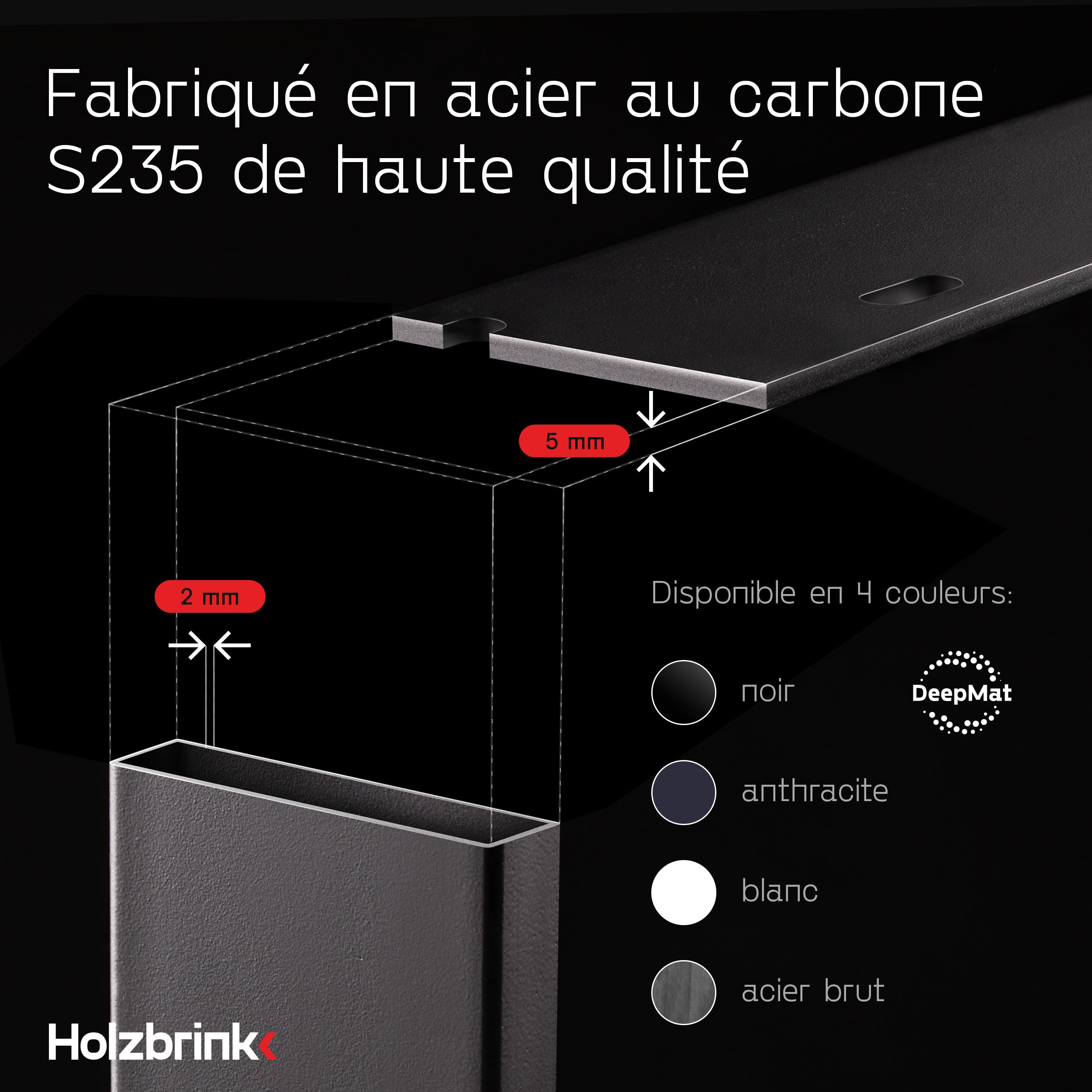 HOLZBRINK Pied de Table en métal Noir | Support de Table/Cadre pour Table Basse, Table à Manger, Bureau, Banc | 1 Pied Taille 30 x 43 cm