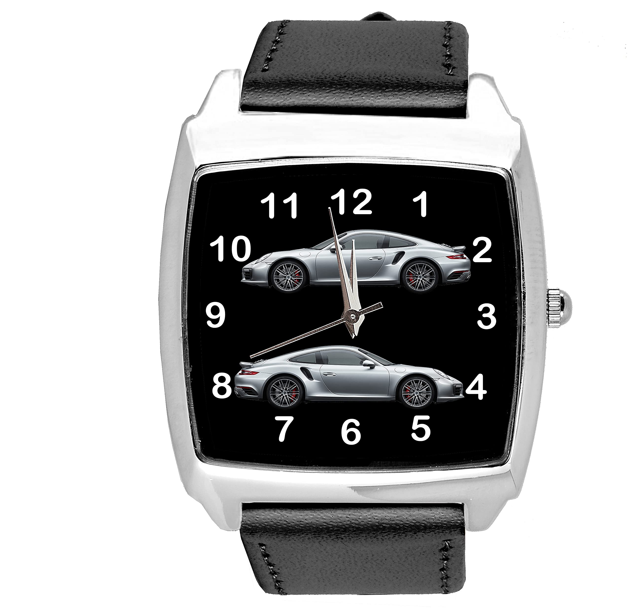 TAPORTBLACK Leather Quartz Square Watch for SPORT CARS fans E1