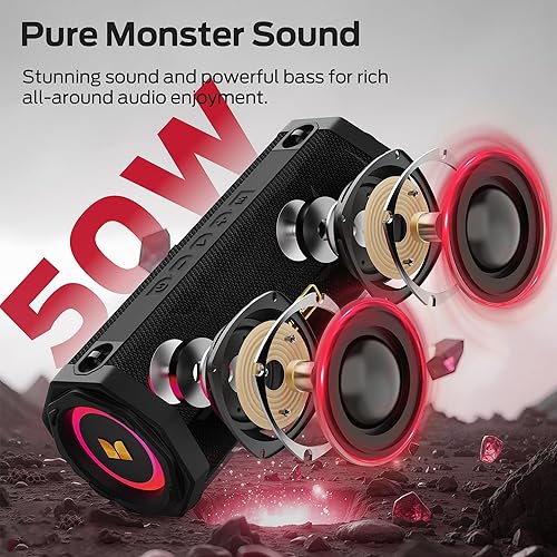 Miniatura 2 de Monster Altavoz S200 Altavoz Bluetooth portátil inalámbrico, tiempo de reproducción 24 horas, IPX6 impermeable, sonido estéreo de 50 W, Bluetooth