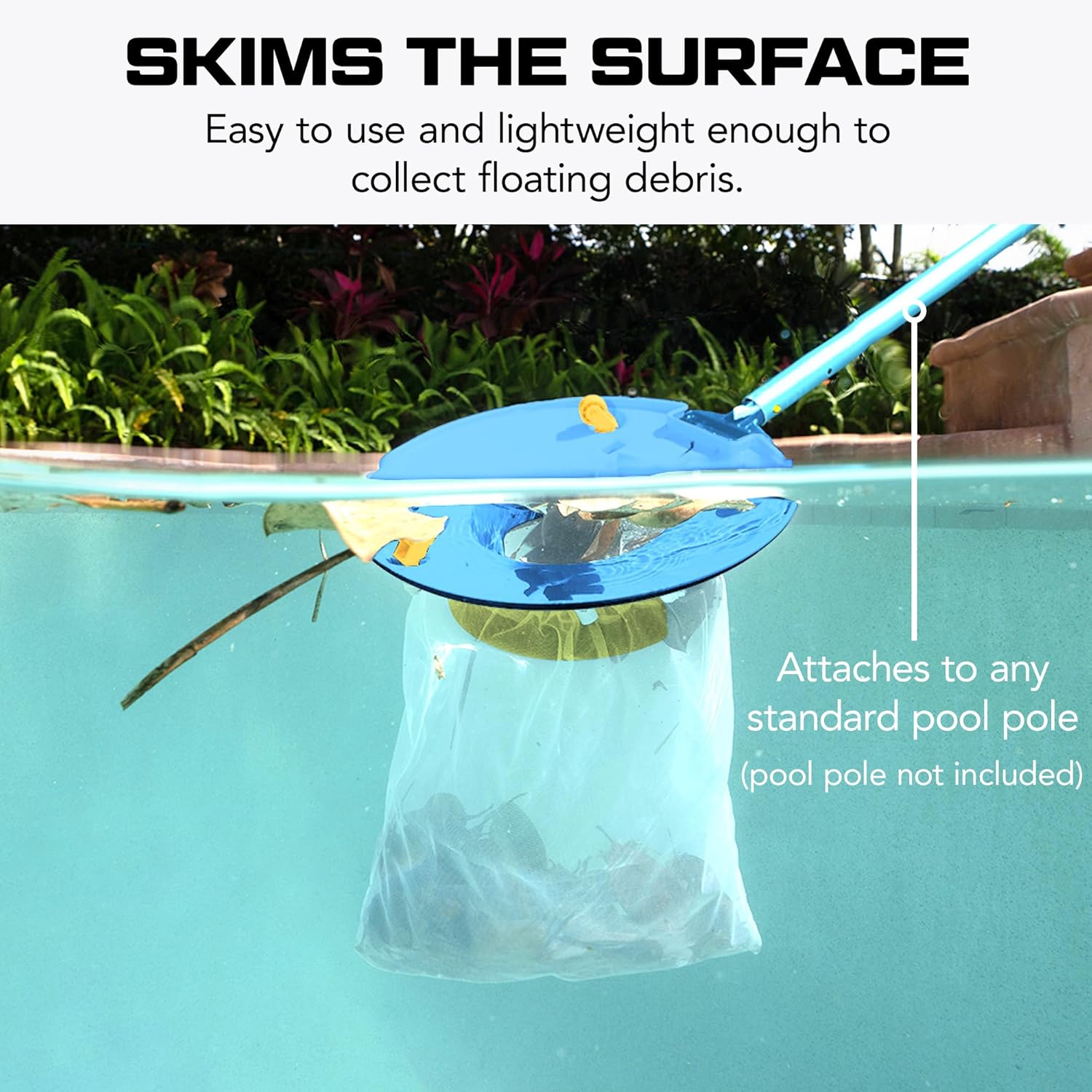 POOL BLASTER Leaf Vac Cordless Hoseless Pool Leaf Vacuum & Skimmer, Battery-Powered Swimming Pool Leaf Catcher with Heavy Duty Mesh Bag, for Inground and Above Ground Pools, by Water Tech