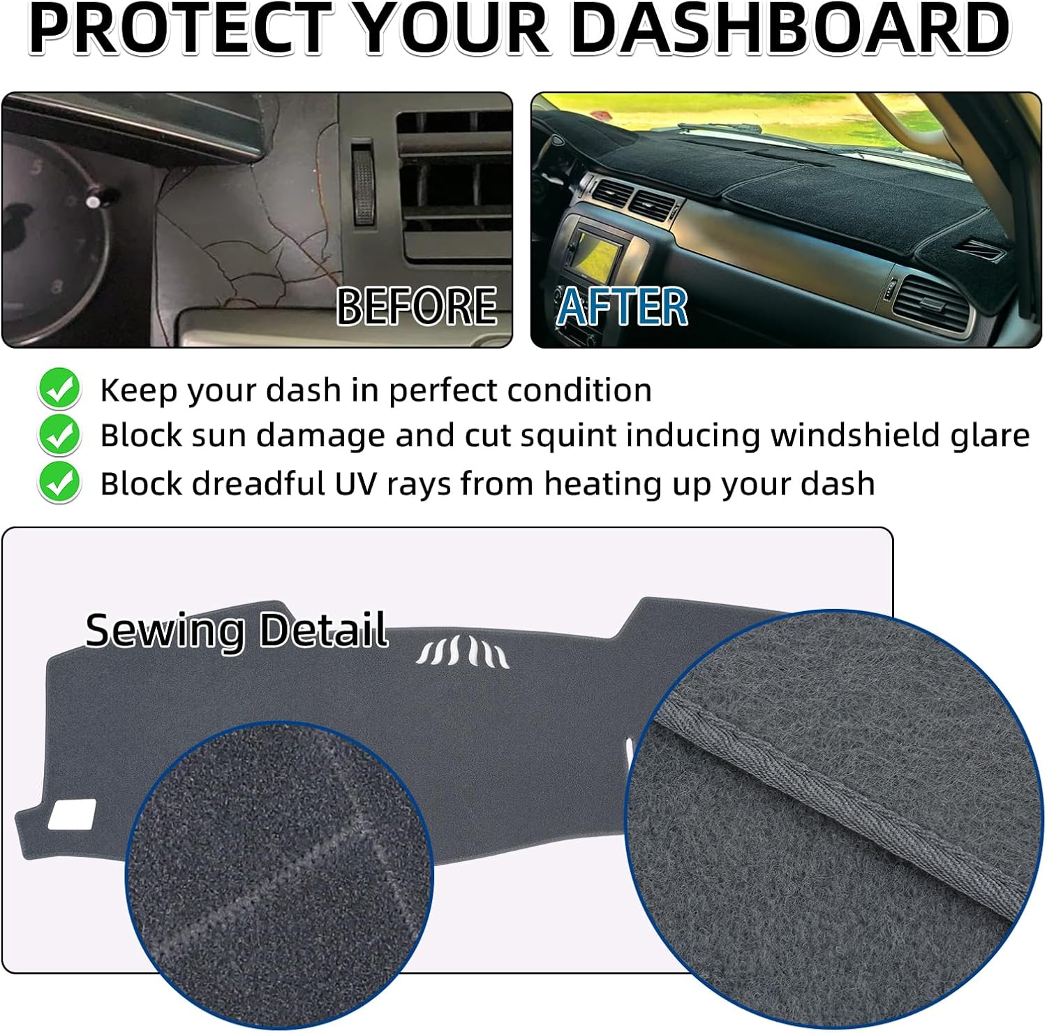 Dash Cover Mat Custom Fit for Toyota Avalon 2005 2006 2007 2008 2009 2010 with Cutout for Speaker, Dashboard Cover Pad Carpet Protector (05-10 Dark Gray)