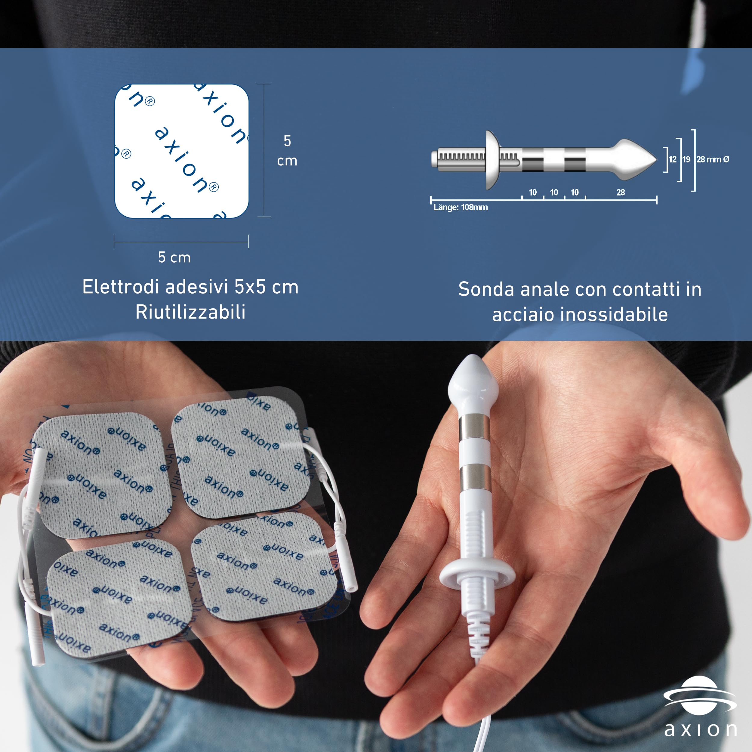 Stimolatore del pavimento pelvico axion® I-3000 per uomini | Dispositivo EMS con sonda per incontinenza e controllo della vescica | 4 programmi, 80 intensità, USB-C – Medico certificato