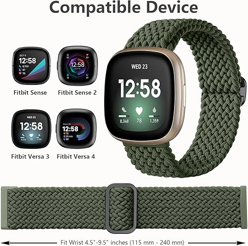Miniatura 7 de Maledan Banda elástica trenzada compatible con Fitbit SenseFitbit Versa 3Versa 4Sense 2 bandas para mujeres y hombres, correa elástica suave para