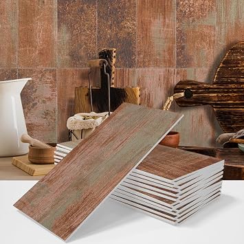 Tile Stickers 10x20cm Orange Wood Kitchen Splashback Peel and 3D Self Adhesive Kitchen Wall Tile Stickers DIY Art Home Decorations