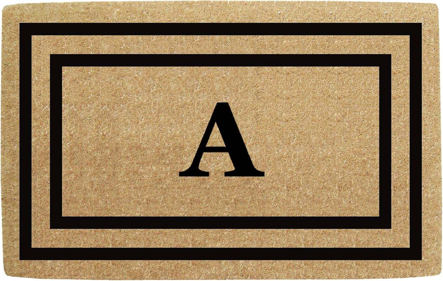 Nedia Home Heavy Duty Coir Door Mat - Personalized Monogram A, Thin Double Picture Frame Design, Natural Coco Fiber Welcome Mat, Durable Handcrafted Outdoor Rug, Eco-Friendly, Black 22" x 36", O2044A