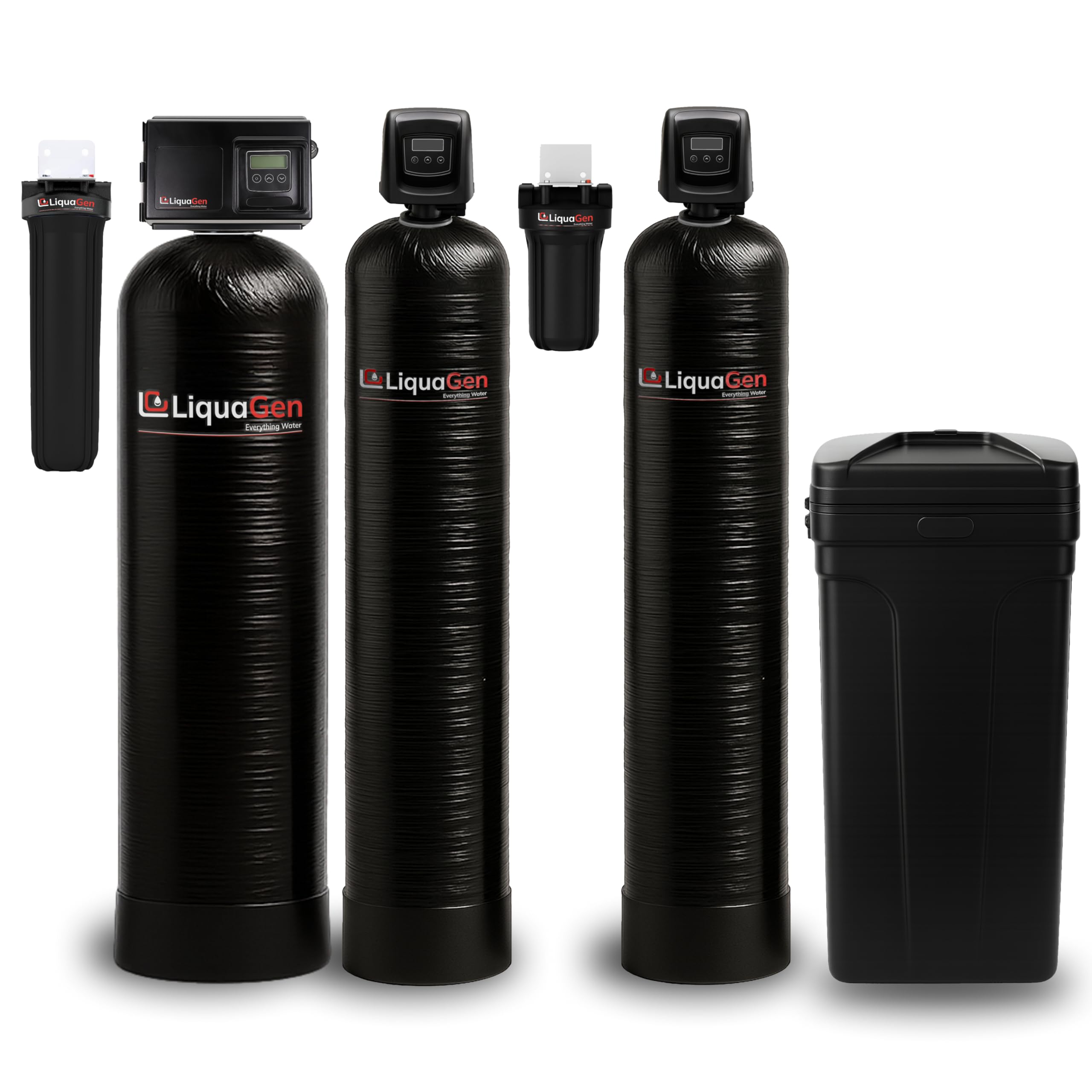 LiquaGen Ultimate Whole House Well Water Filter Salt Softener System Air Oxidation Pre-Loaded Media Green Sand Filtration Metal