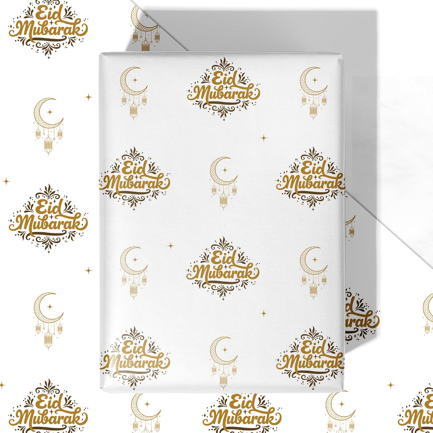 WRAPLULU Eid Wrapping Paper Sheet - 4 Jumbo Sheets, 28 * 40 Inches - White Ramadan Gift Wrap with Eid Mubarak, Perfect for Islamic Eid Holiday Celebrations image 2