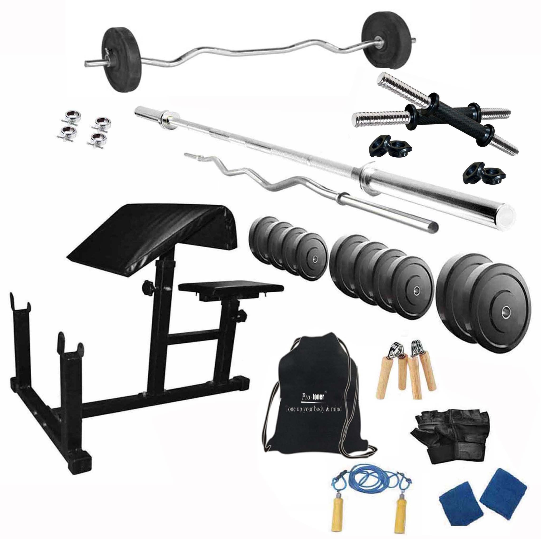 Protoner PVC 85 KGS + 5' Straight+ 3' CURL Rod + Preacher CURL Bench-picture-11