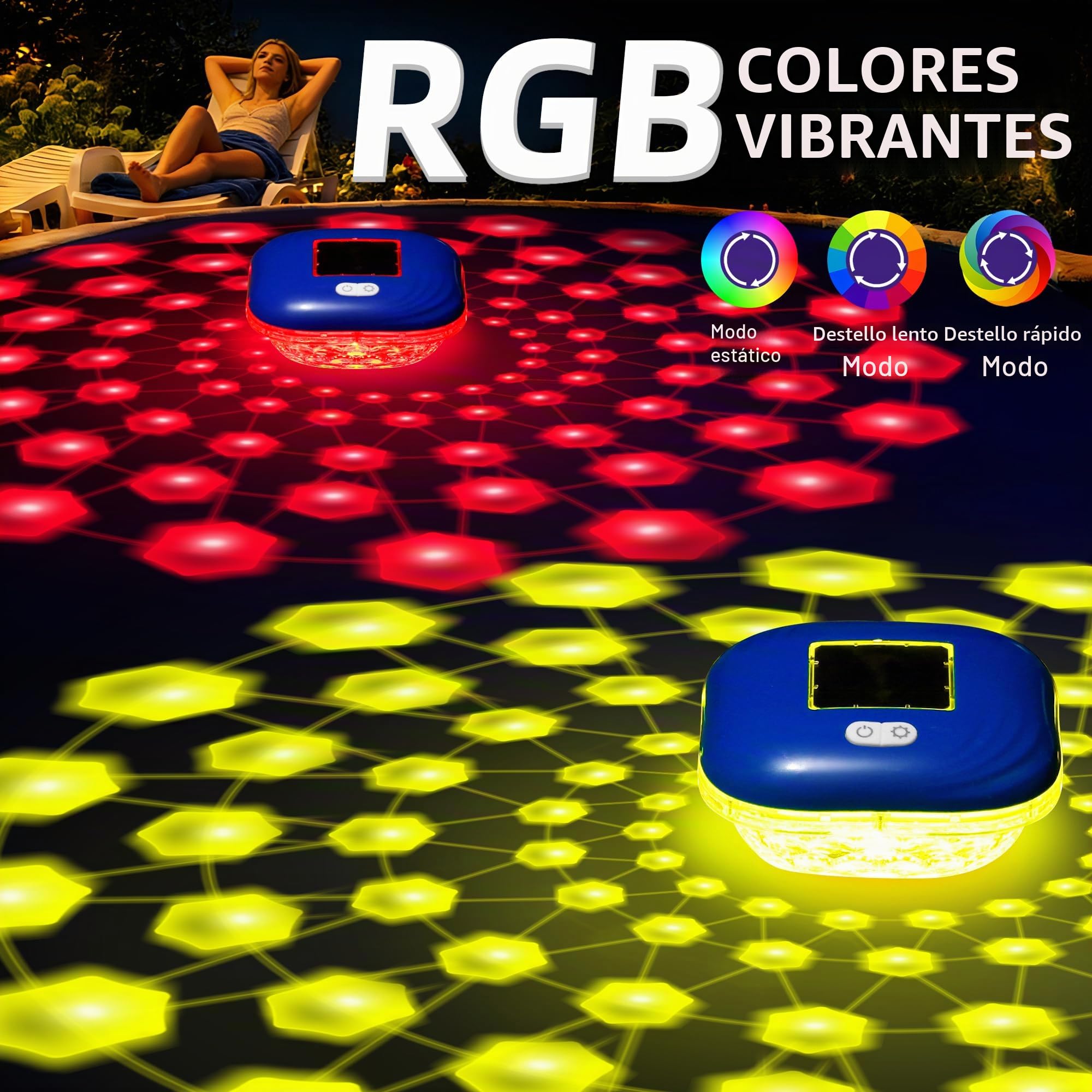 Luxfero Luces Flotantes Piscina Solares, Luces para Piscina con 9 modos de iluminación, Impermeables IP68 Luz Solar Piscina Flotante, RGB Luces Flotantes Piscina para Jardín Estanque Deco - 2 Piezas