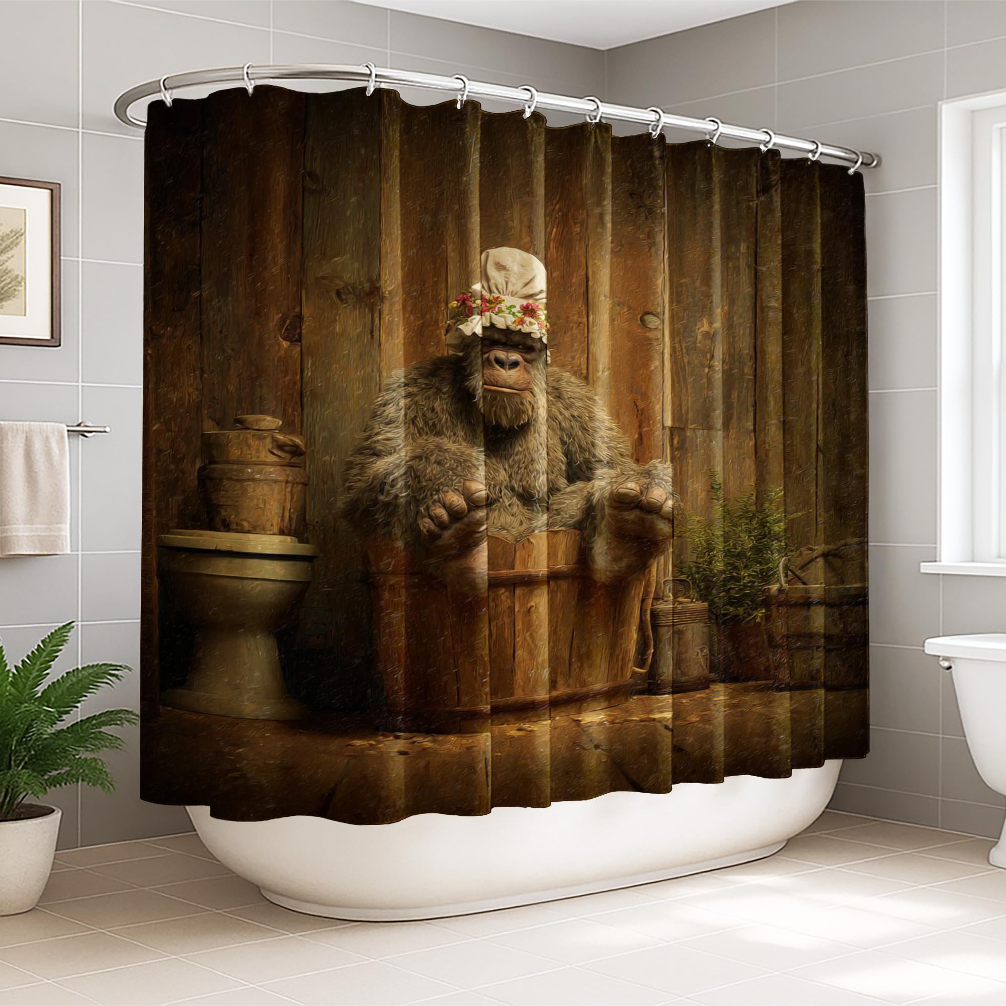 Rideau de douche extra large fleurs rustiques Gorillas 274x183 cm
