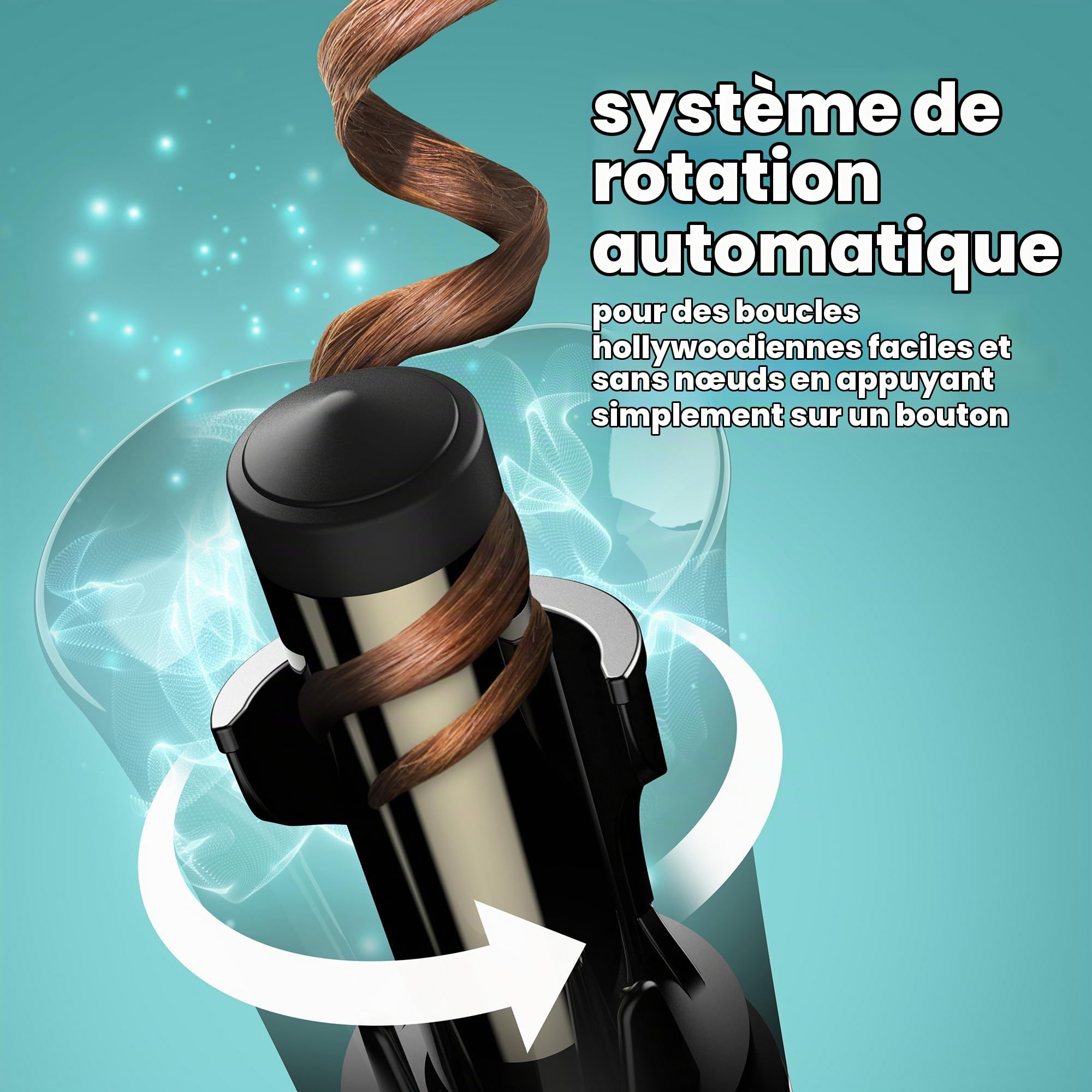 REVAMP Hollywood Curl Boucleur Automatique Fer à Boucler 25 mm - Boucleur à Cheveux Rotatif, Tige Céramique Ionique - Fer à Boucler Automatique Professionnel, Boucles Serrées Définies