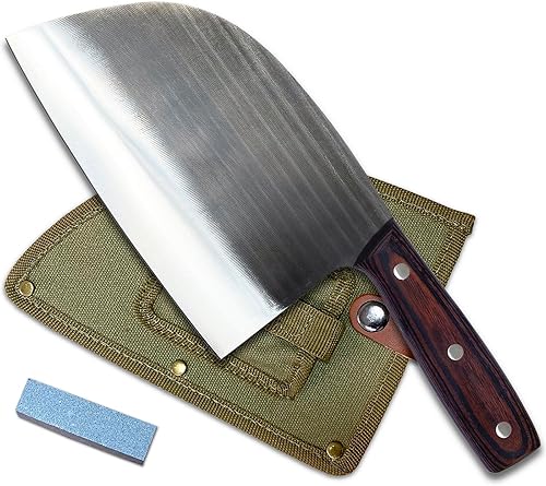 Cuchillo de chef serbio forjado hecho a mano - Carnicero de cocina de espiga completa con amoladora de piedra