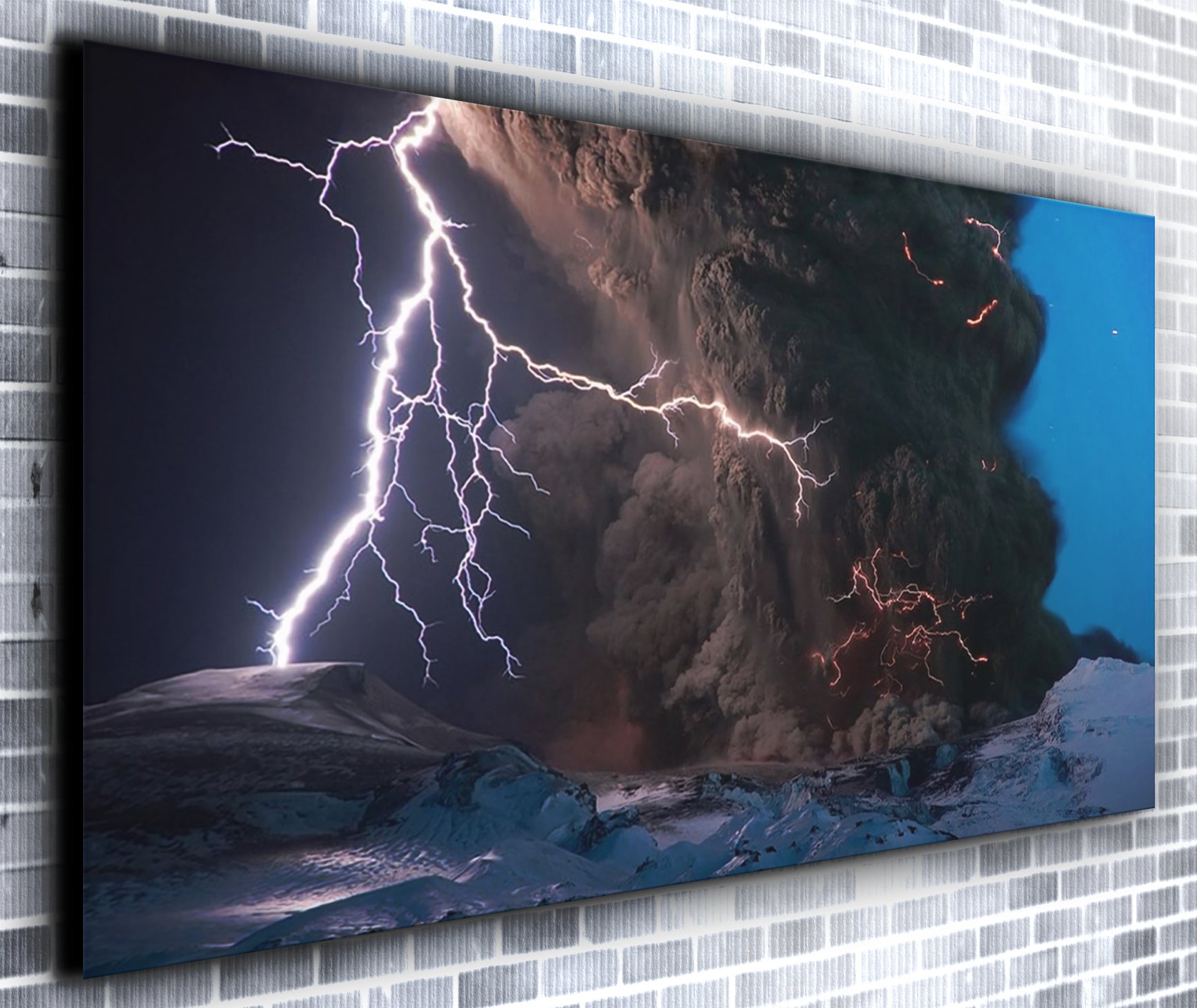 Volcanic Lightning Storm Décor Panoramic Canvas Wall Art Print Framed XXL 55 inch x 24 inch Over 4.5 ft Wide x 2 ft High Ready to Hang Canvas Print - Landscape Photograph - Modern Art