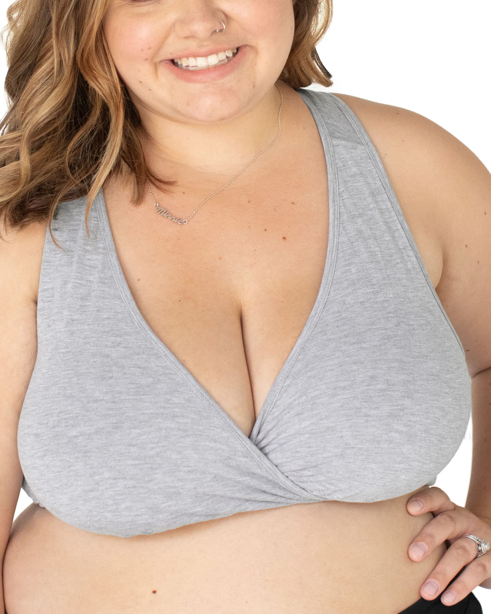 Kindred Bravely French Terry Racerback Busty Nursing Sleep Bra for E, F, G, H, I Cup | Maternity Bra for Breastfeeding (Light Grey, XX-Large-Busty)