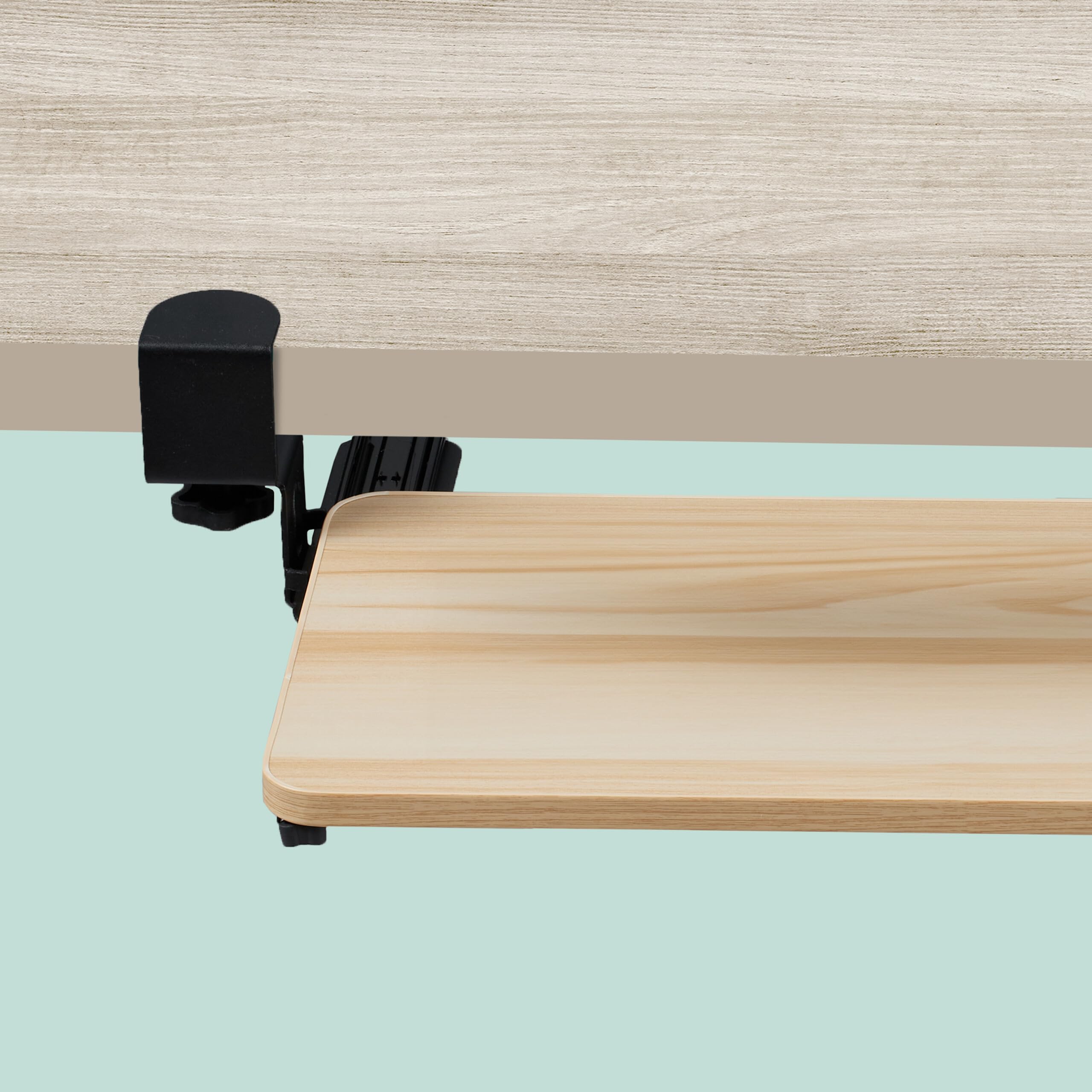 Relaxdays Extensor Escritorio, 65 x 24 cm, Plegable, con Pinzas, Bandeja Teclado Ergonómica, Efecto Madera, Natural