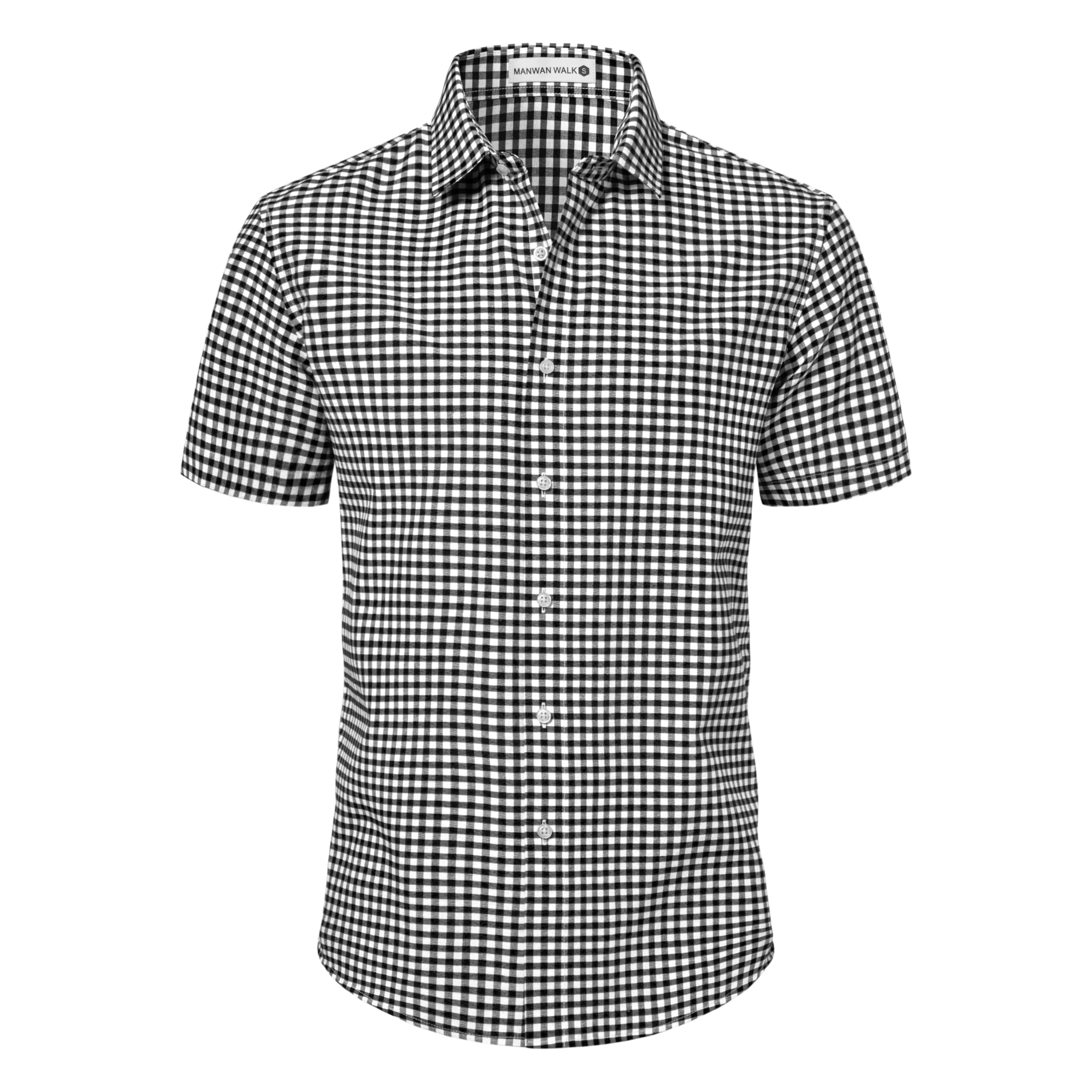 Manwan walk Mens Short Sleeve Plaid Casual Button Down Shirts Gingham Regular Fit Dress Shirts