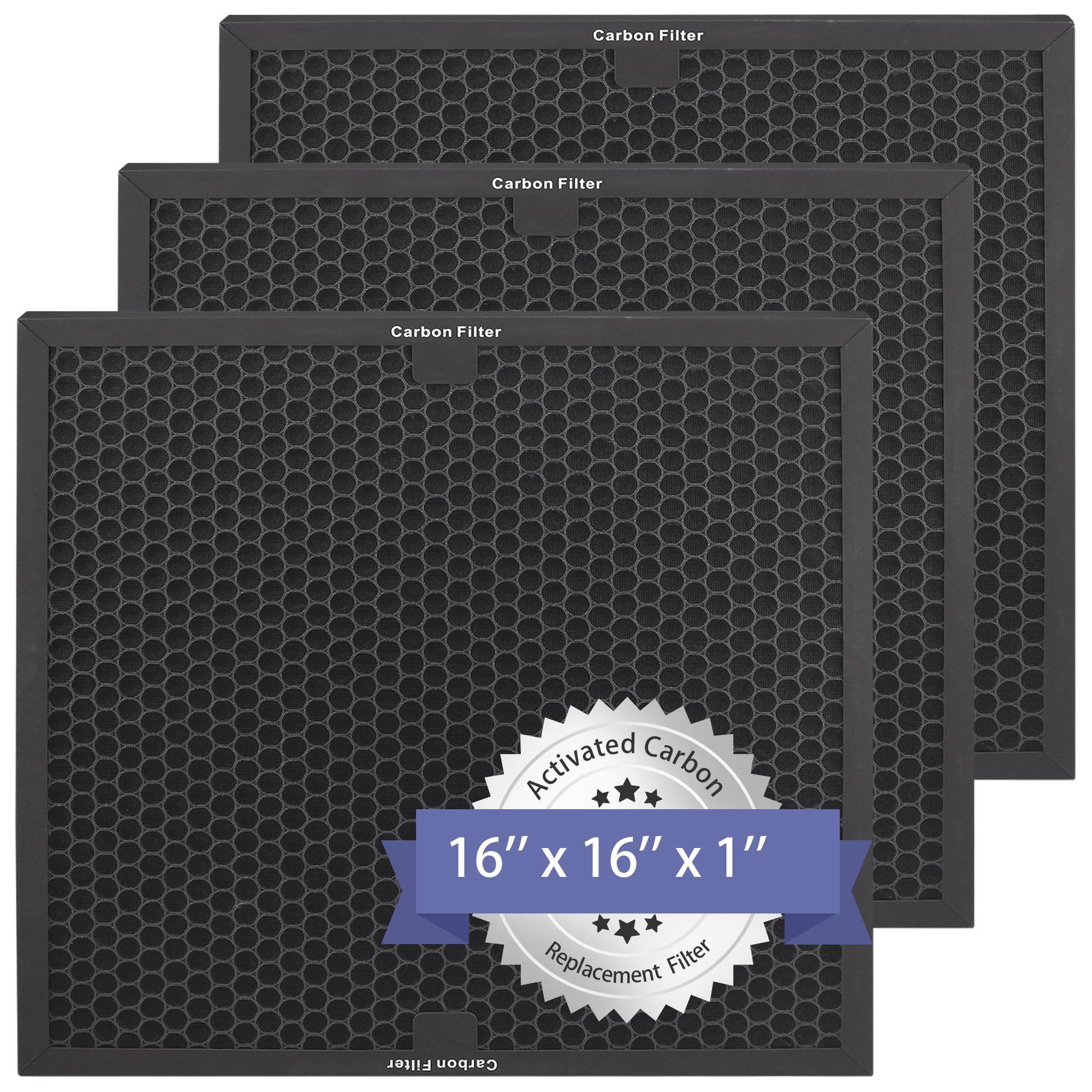 PopurureAir Scrubber Active Carbon Filters Compatible with BlueDri, VEVOR and Dri-Eaz Air Purifier, for HEPA500 16'' x 16'' x 1'' inches（3 Pack）