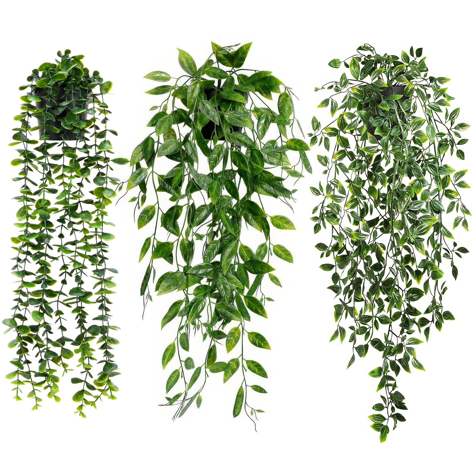 EPULLWUP 3 Stück Künstliche Hängepflanzen mit Töpfen, Künstliche Pflanzen Hängend, Künstliche Pflanzen Hängend für Büro Wohnzimmer Indoor Outdoor Hausgarten Decor