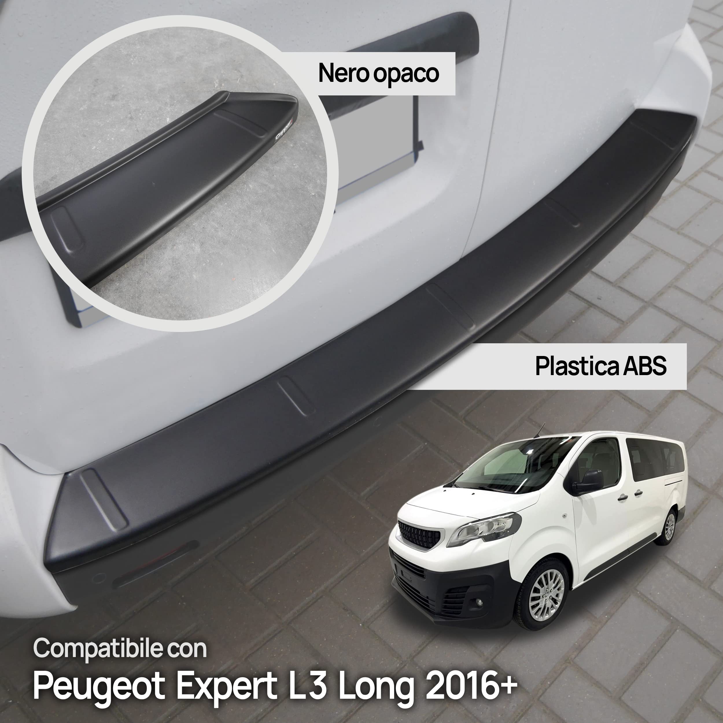 Chromemaster | Protezione paraurti Posteriore | Compatibile con Peugeot Expert L3 Long dal 2016- | Plastica ABS, nero opaco | Protezione paraurti protegge la vernice del paraurti dai graffi