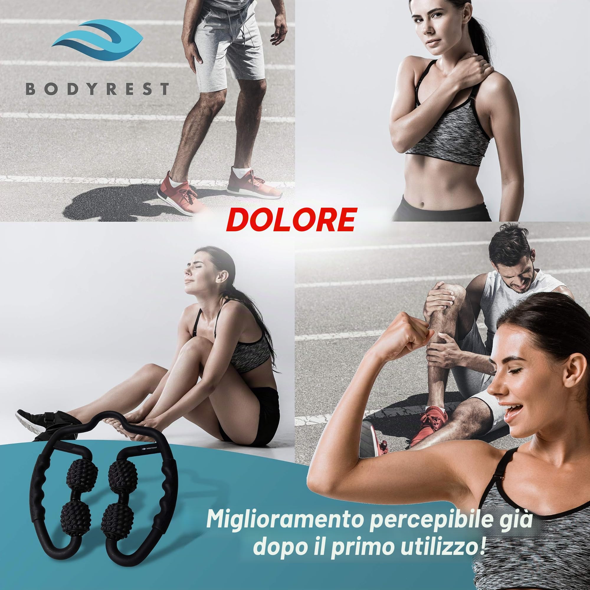 BODYREST - Rullo massaggiante muscolare, rullo fasciale e auto-massaggio, anti-cellulite, collo, spalle, cosce, gambe e braccia. Rilassamento intorno al mondo della fascia
