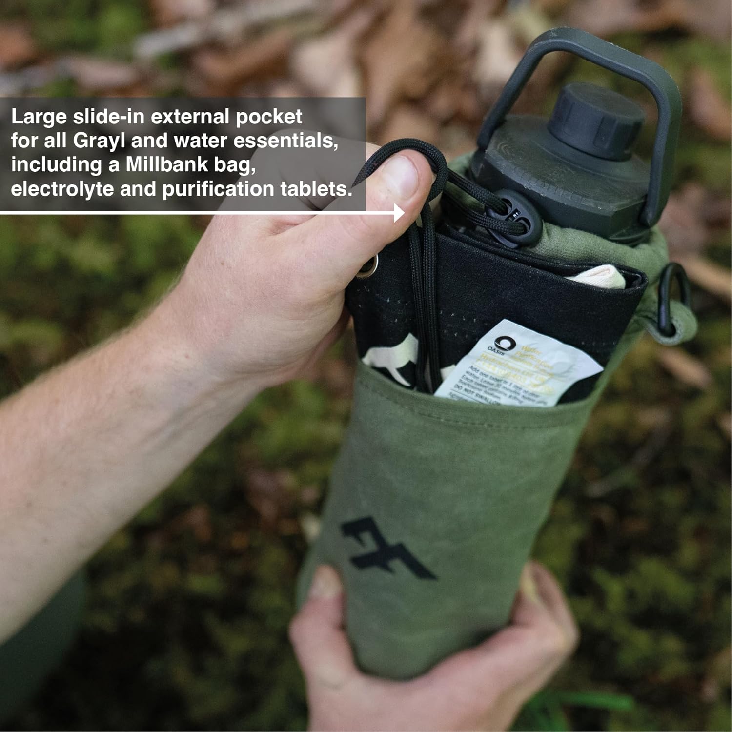 Forest Fundamentals Insulated Bottle Bag Pouch | Compatible with Grayl® Water Filters, 32oz Wide Mouth Bottles & Nesting Cups | Handmade Waxed Cotton Canvas & English Boiled Wool