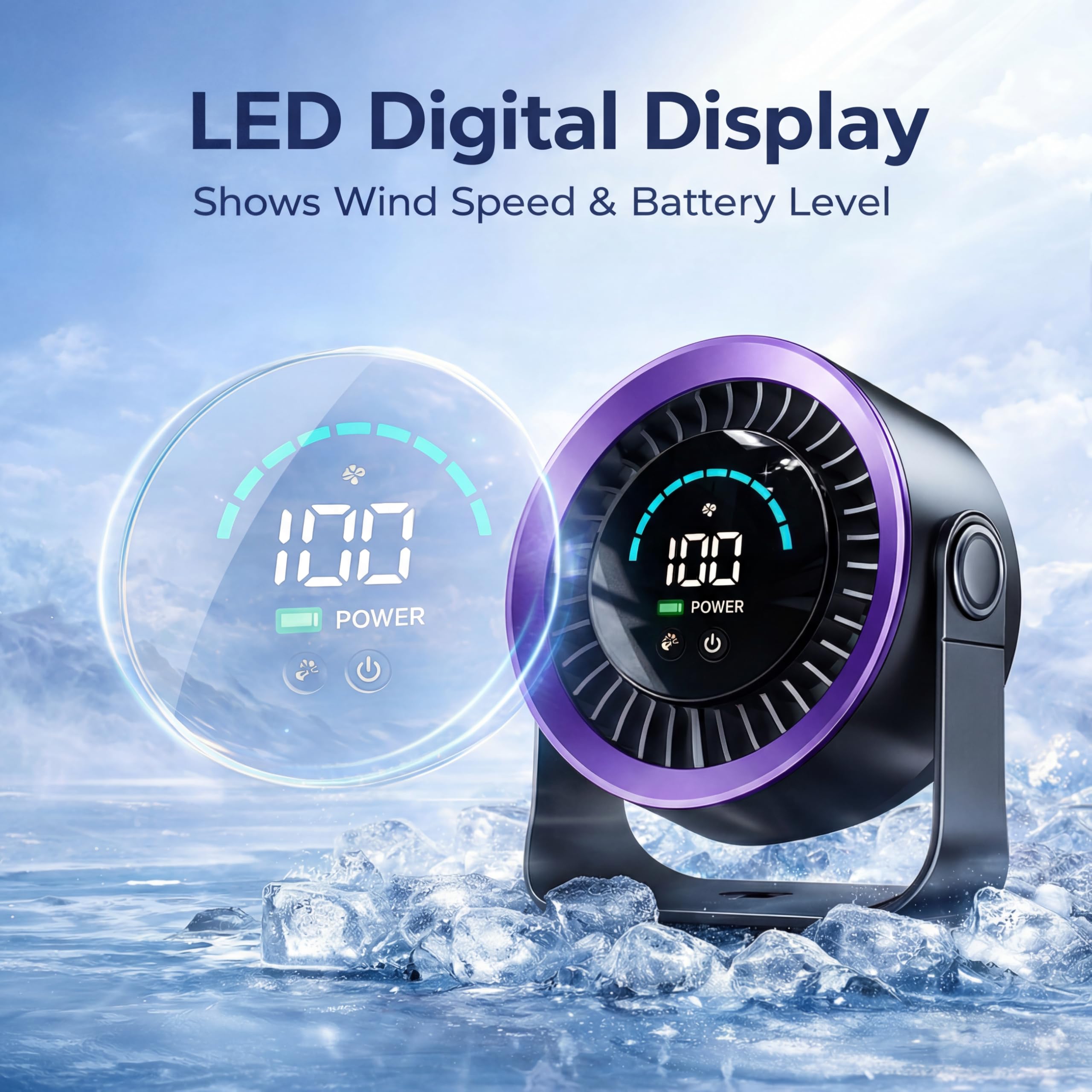 Mini Ventilatore Scrivania Portatile, Piccolo Ventilatore Tavolo Silenzioso Ricaricabile USB, Ventilatore Regolabile a 360° con Display Digitale LED per Camere da Letto, Uffici e Case