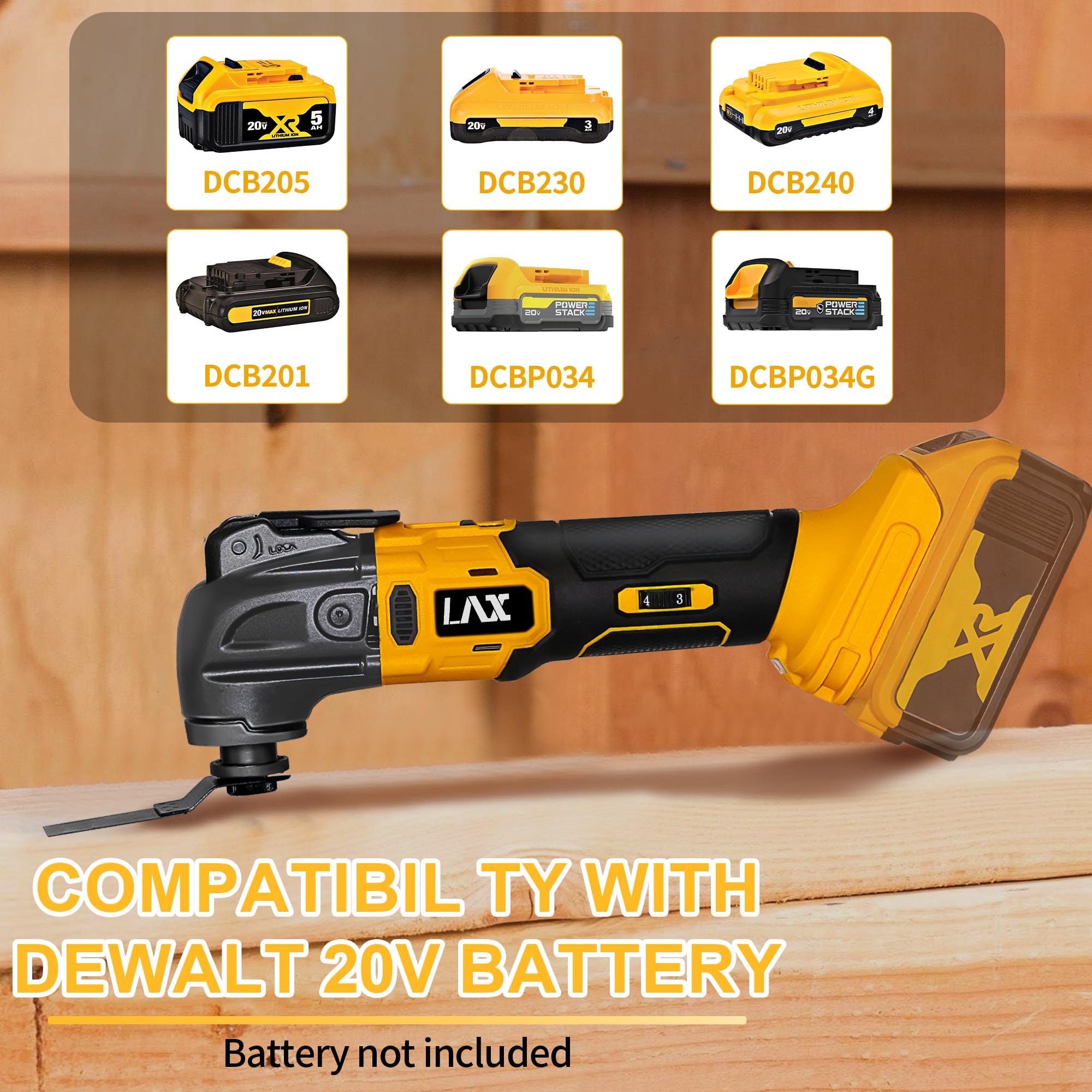 Multiherramienta oscilante compatible con batería De-walt de 20 V máximo, herramienta oscilante inalámbrica - 6 velocidades 21000 OPM | Motor sin escobillas | Cuchillas de corte de madera y