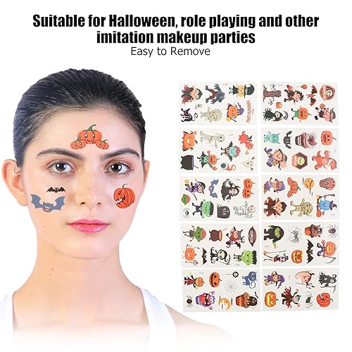 Halloween Makeup Sticker, 10 Sheet Face Body Makeup Sticker for Halloween Cosplay Party (x set meal)