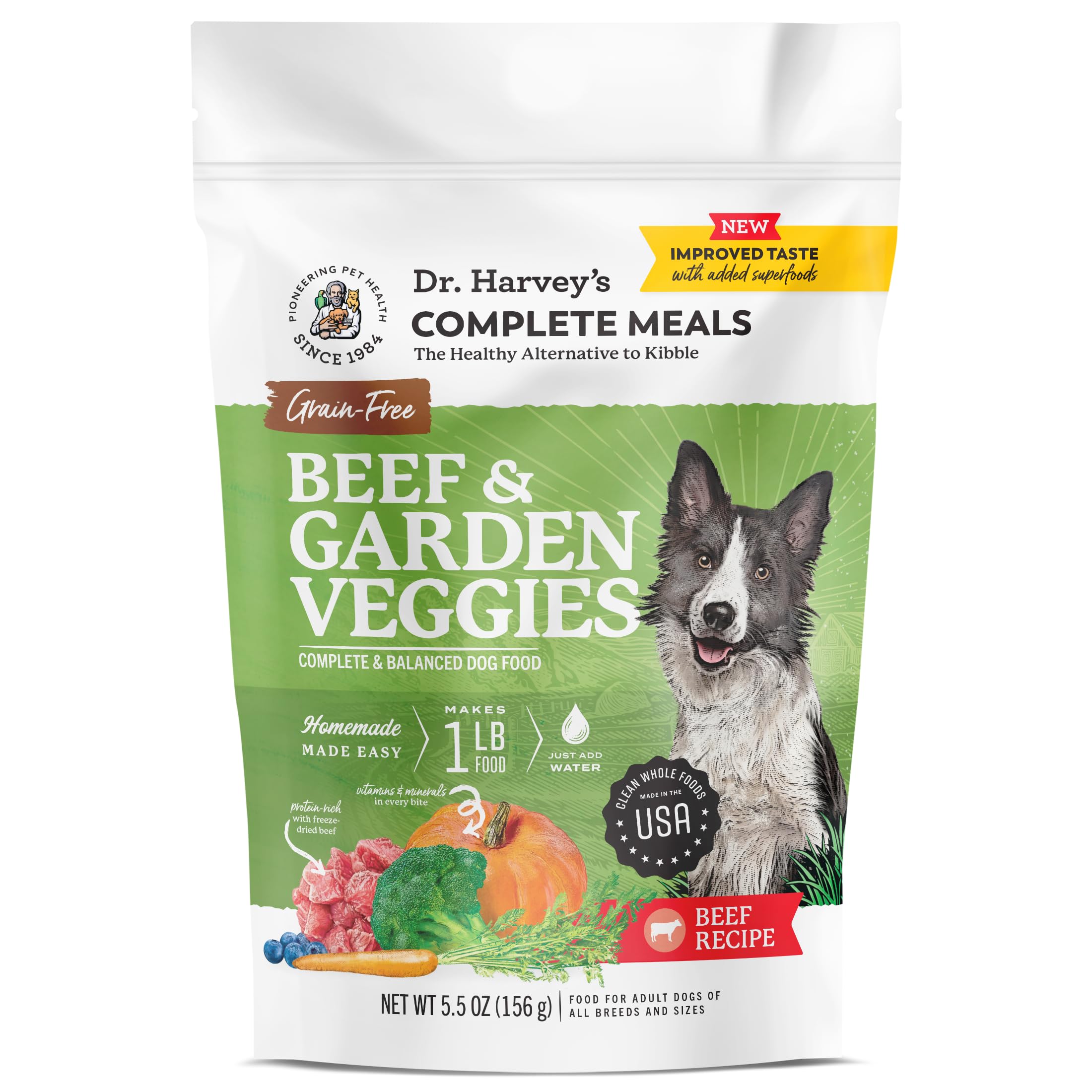 Dr. Harvey's Beef & Garden Veggies Dog Food, Human Grade Grain-Free Dehydrated Food for Dogs with Freeze-Dried Beef, Trial Size (5.5 Oz)