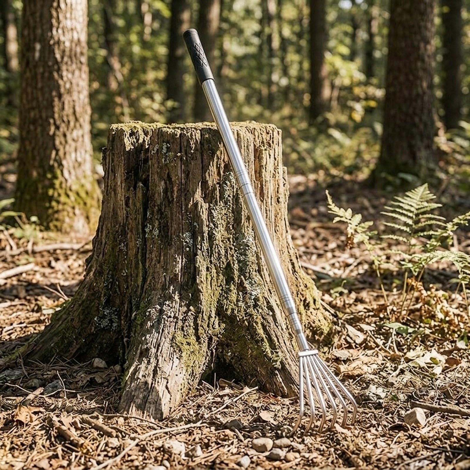 2 Piezas Rastrillo de Hojas Acero Inoxidable Mango Ergonómico Ajustable Cabezal Desmontable Adecuado para Peatones Aficionados a La Jardinerí, 3 Y 5 Dientes