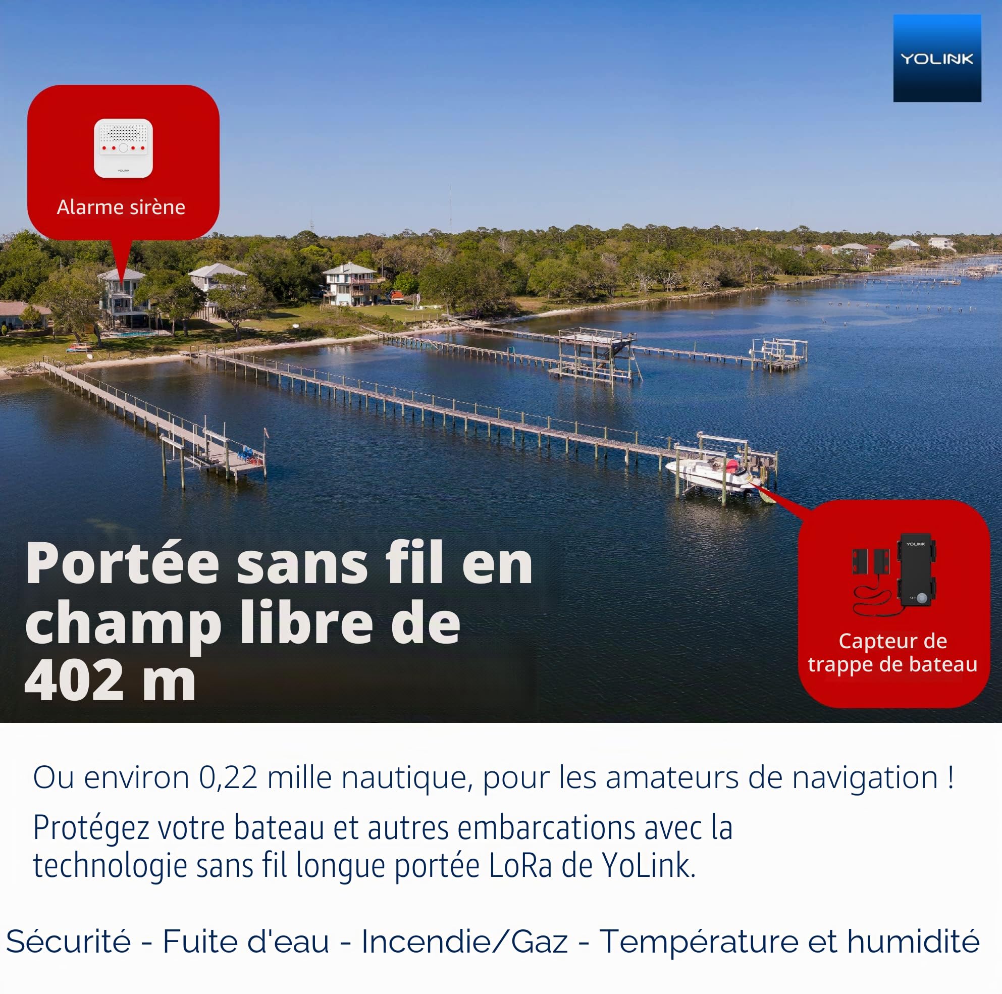 YoLink LoRa Kit de démarrage intelligent pour capteur de contact extérieur et concentrateur, capteur de porte de portail et abri de jardin, capteur de fermeture de contact universel, alertes e-mail