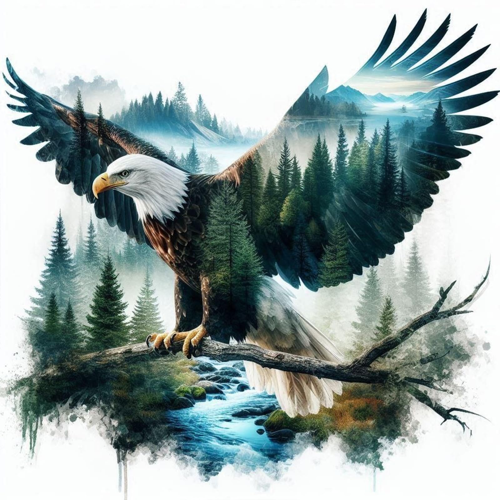 DIY Eagle Woods Paint by Numbers Kits Drawing Paintwork on Canvas 17.72x17.72inch Without Frame Canvas Oil Painting Number Painting for Beginners Adults Gift Home Wall Decor