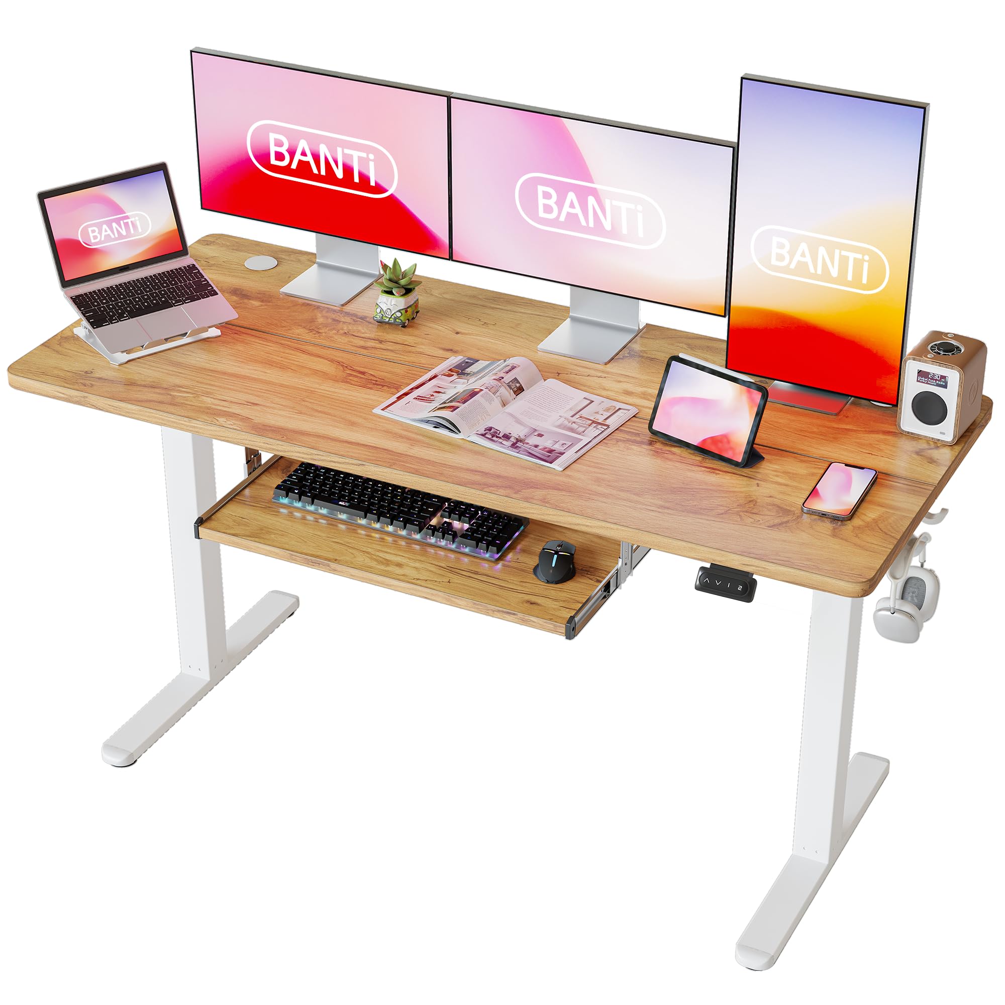 BANTI 55 x 24 Height Adjustable Electric Standing Desk with Keyboard Tray Sit Stand up Desk with Splice
