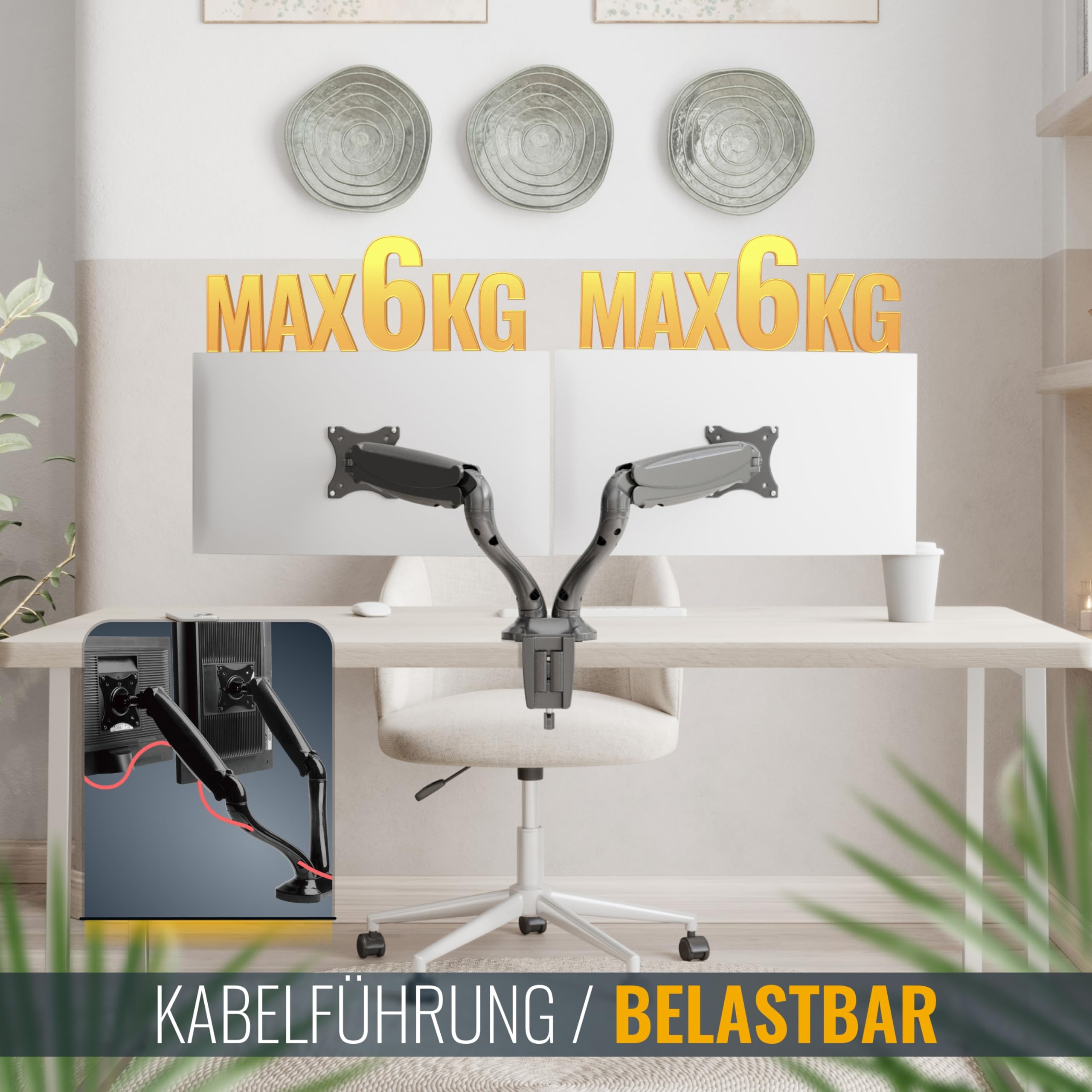 Ricoo Monitor Halterung 2 Monitore TS6611 Tischhalterung mit Gasdruckfeder Monitorhalterung 13–27 Zoll VESA 75x75 100x100 Monitorarm zur Tischmontage Bildschirmhalterung schwenkbar Monitorhalter – Bild 6