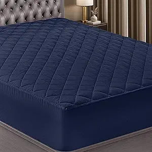 Utopia Bedding Quilted Fitted Mattress Pad, King Size, Elastic Fitted Mattress Topper Protector and Cover Stretches up to 16 Inches Deep, Machine Washable (Navy)
