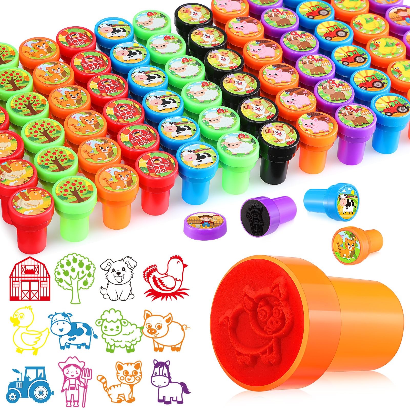 Motiskyy 72 Pcs Farm Animals Stampers for Farm Animal Party Favor Colorful Self Inking Animal Stamps for Farm Animal Birthday Party Supplies Barnyard Birthday Gift